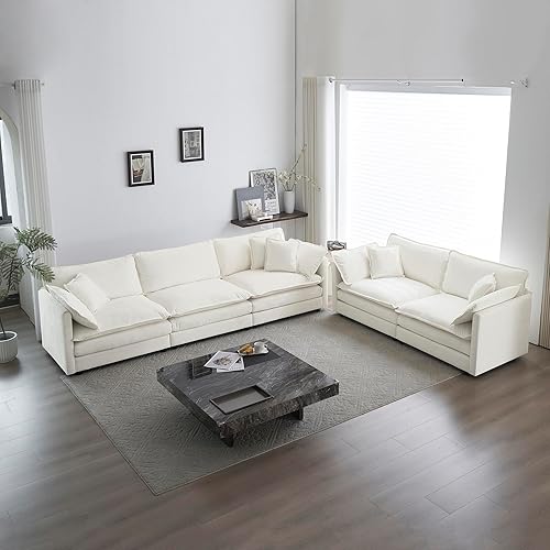 2 Piece Chenille Cloud Couches Living Room Furniture Set, Modern Oversized Modular Sectional Loveseat and Sofa Set for Apartment Office Large Spaces