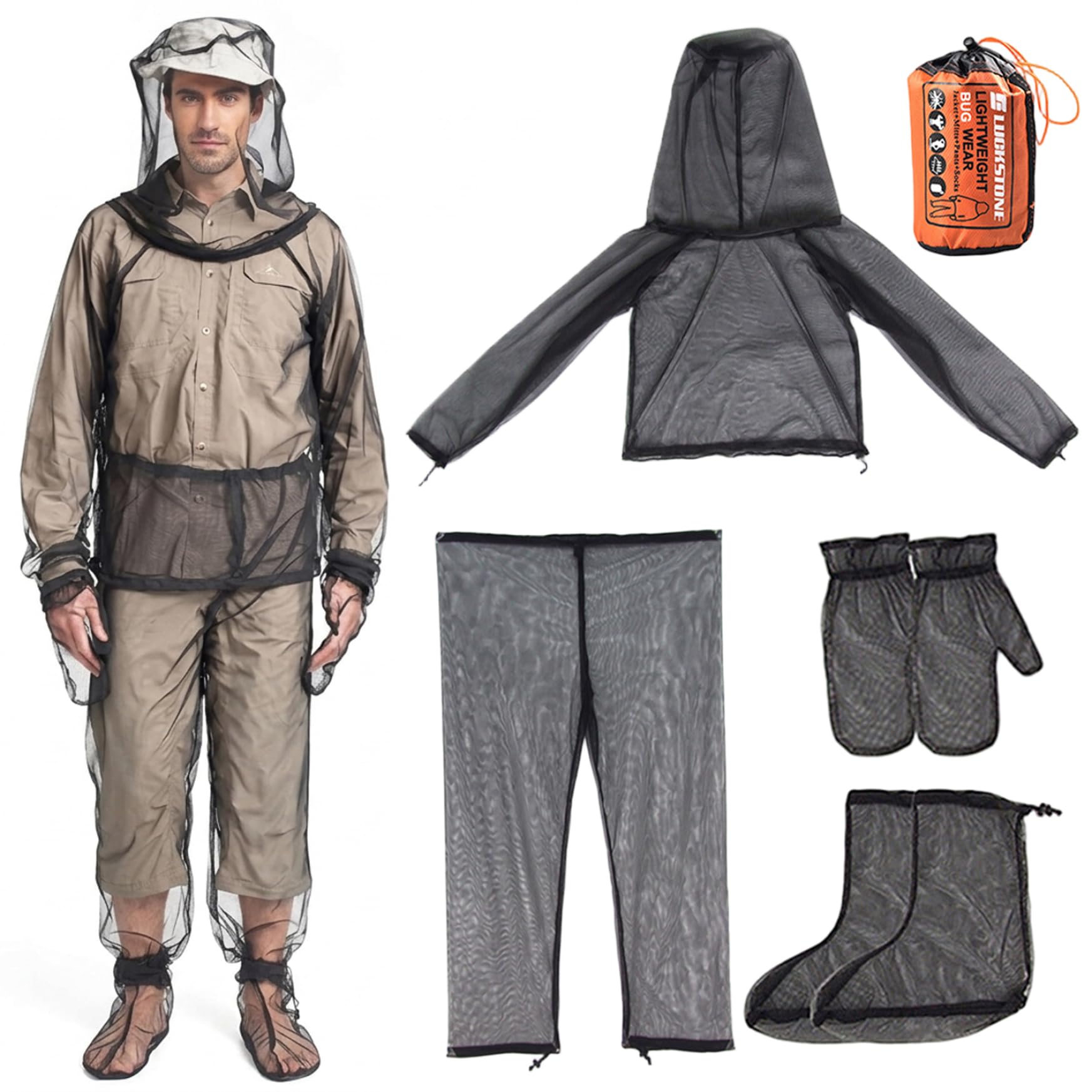 Combinaison Anti-moustiques à Couverture complète avec Poignets réglables, Ensemble de vêtements Anti-Abeilles pour Camping en Plein air, randonnée, pêche, Convient de 61 à 69 Pouces