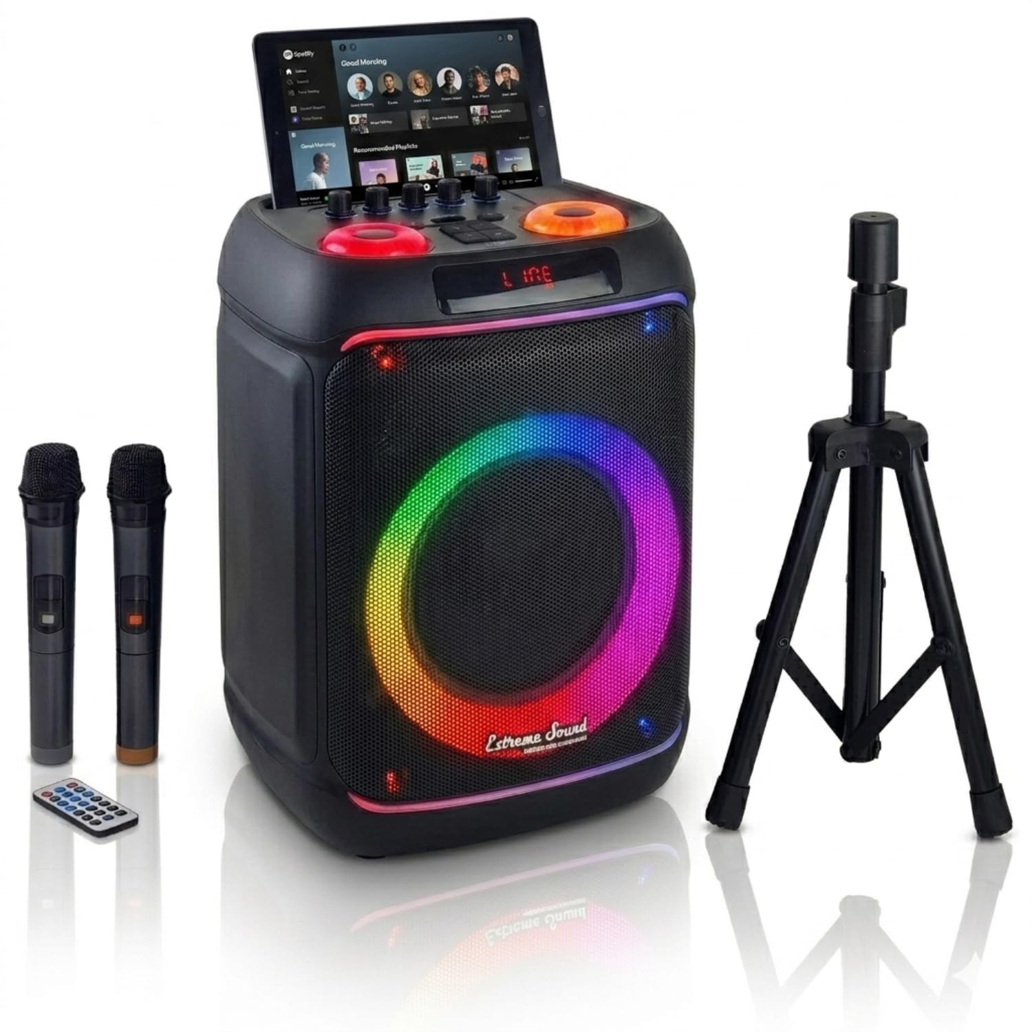Extreme Sound Karaoke Professionale con 2 Microfoni Wireless, Cassa Bluetooth Portatile, Sistema Karaoke Completo per Adulti, Feste e Eventi Subwoofer 21 Cm.