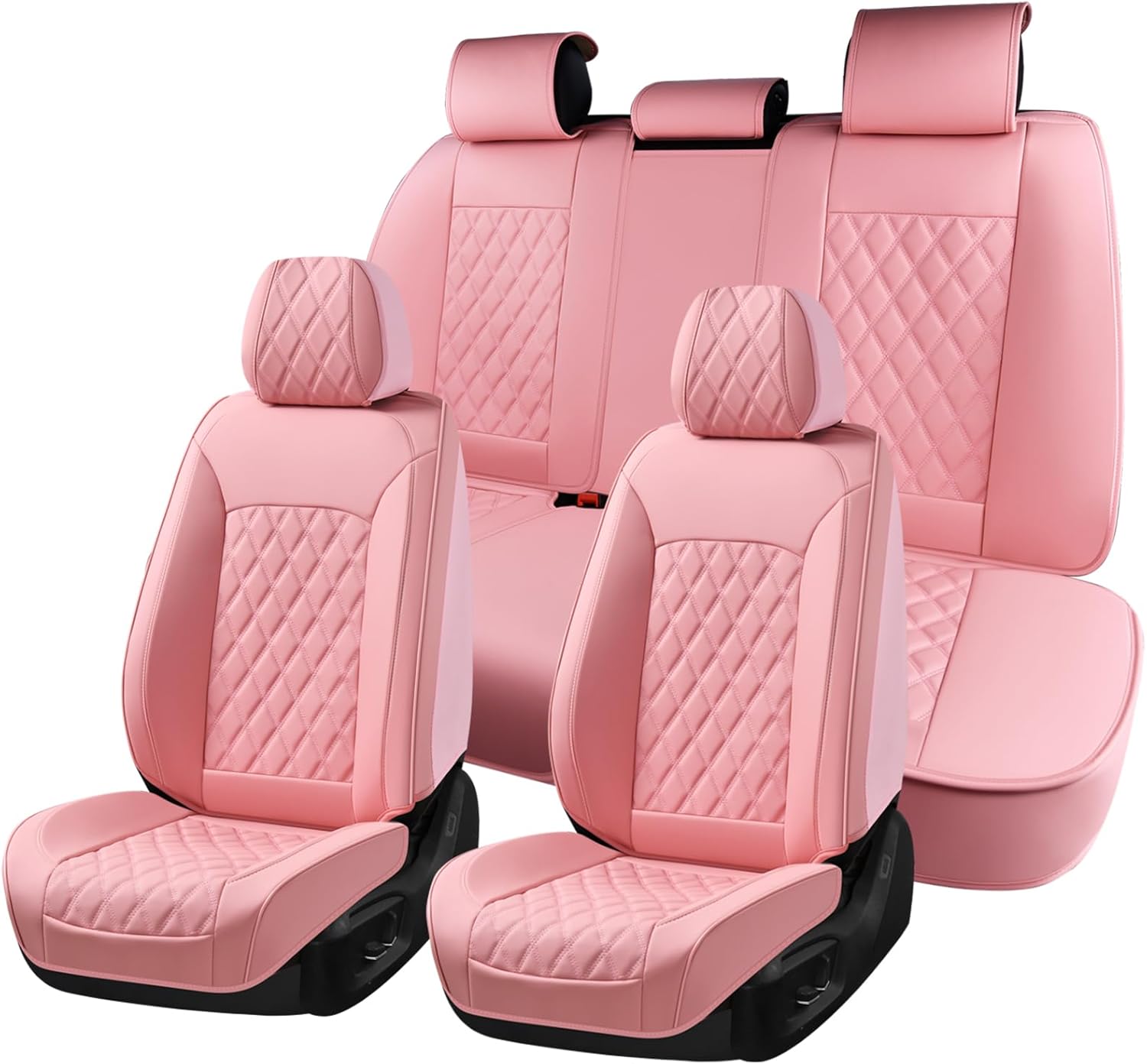 Huidasource Pink Seat Covers, Nappa Leather Car Seat Covers, Velcro Adjustable, Compatible with Airbags, Armrests, Child Seat, Seat Belts, Fit for Most Cars, Vans, Trucks, SUVs (Full Set/Pink)