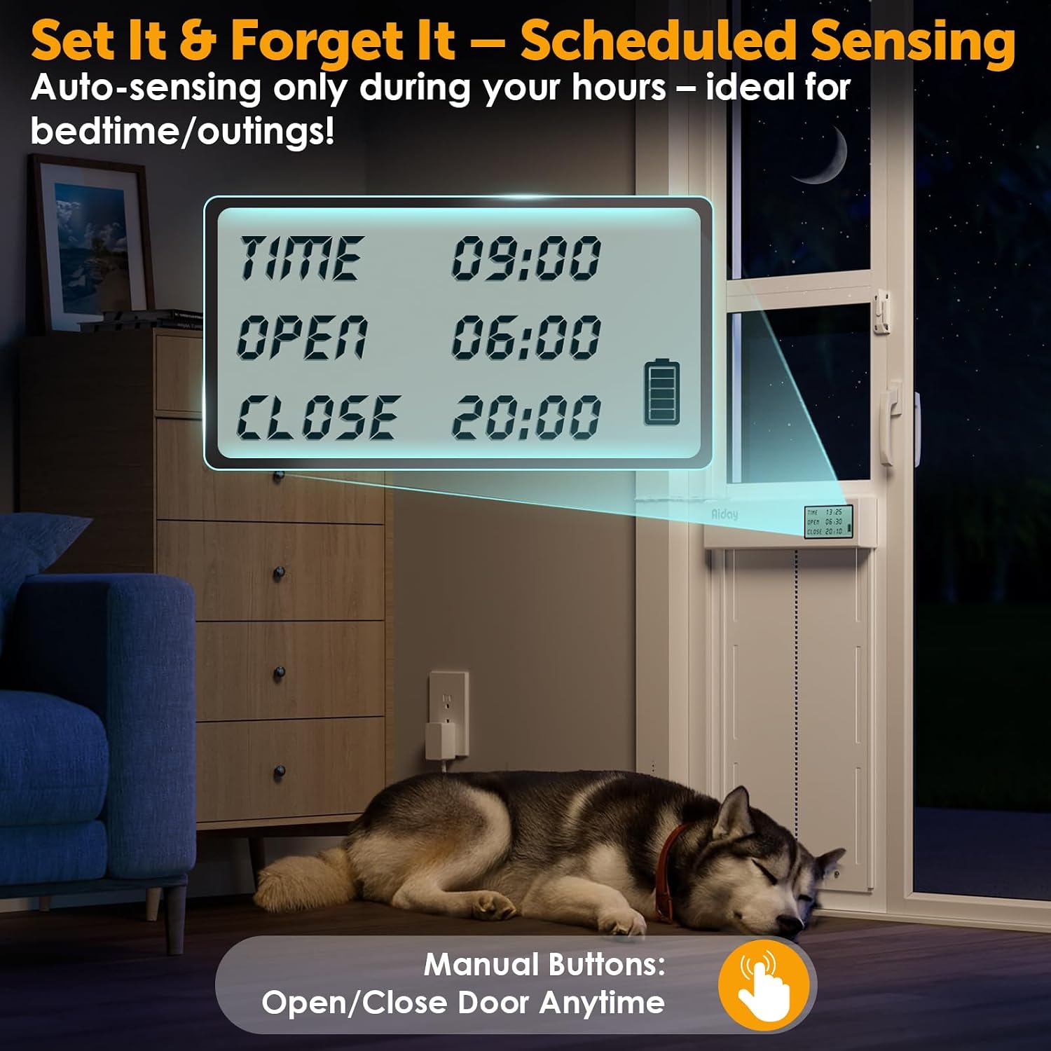Automatic Sliding Glass Dog Door with Collar Sensor, X-Large Electric Doggy Door for Sliding Glass Doors, Adjustable 90-9/16" to 95-1/4" Slider Height, Anti-Pinch, Fits Dog Up to 220 Lbs