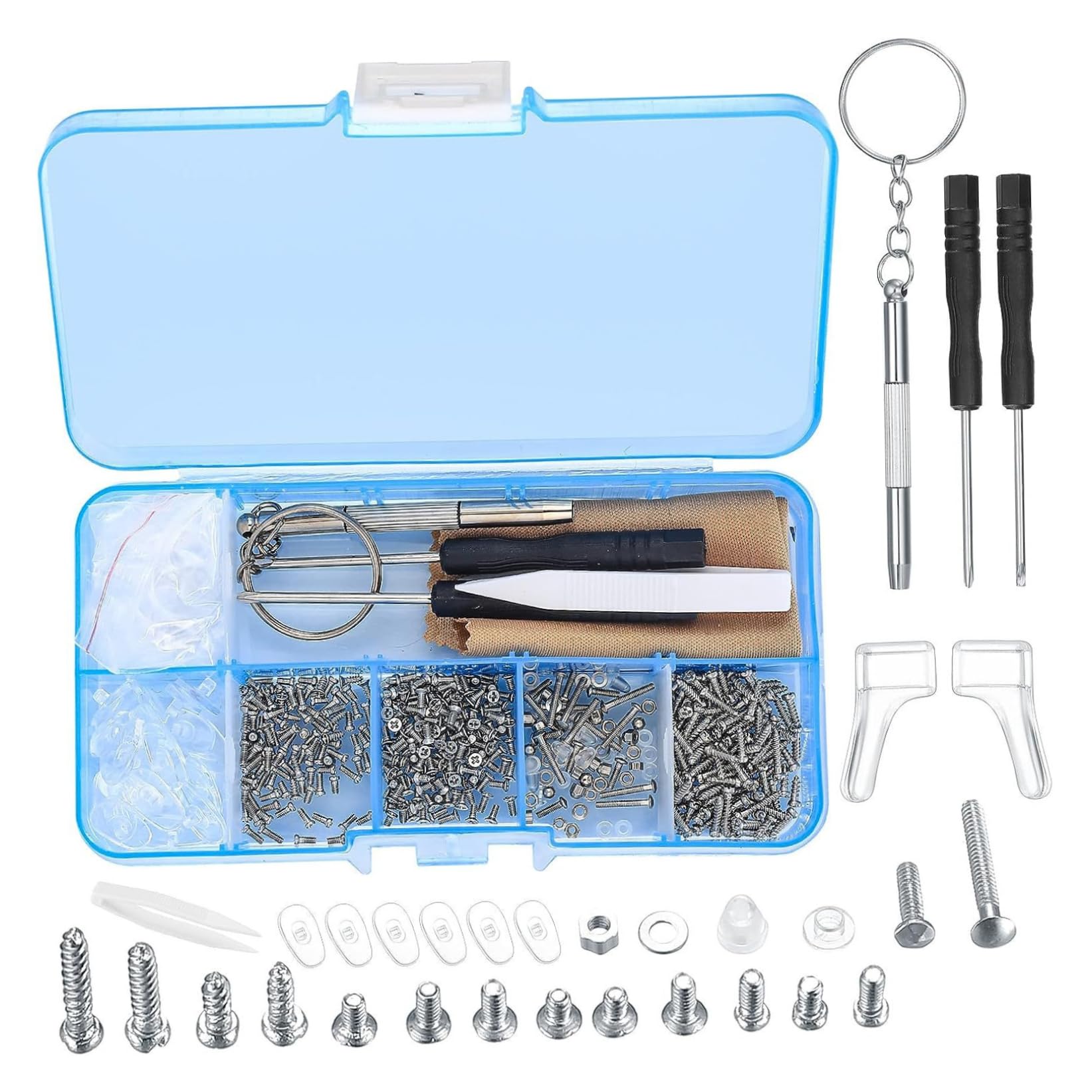 Cnafgbgg Blue Eyeglasses Repair Kit, Sunglasses Repair Kit Includes Screws, Lens Cloth & Tweezers, Screwdriver & Nose Pads, Ideal For Home, Shop..
