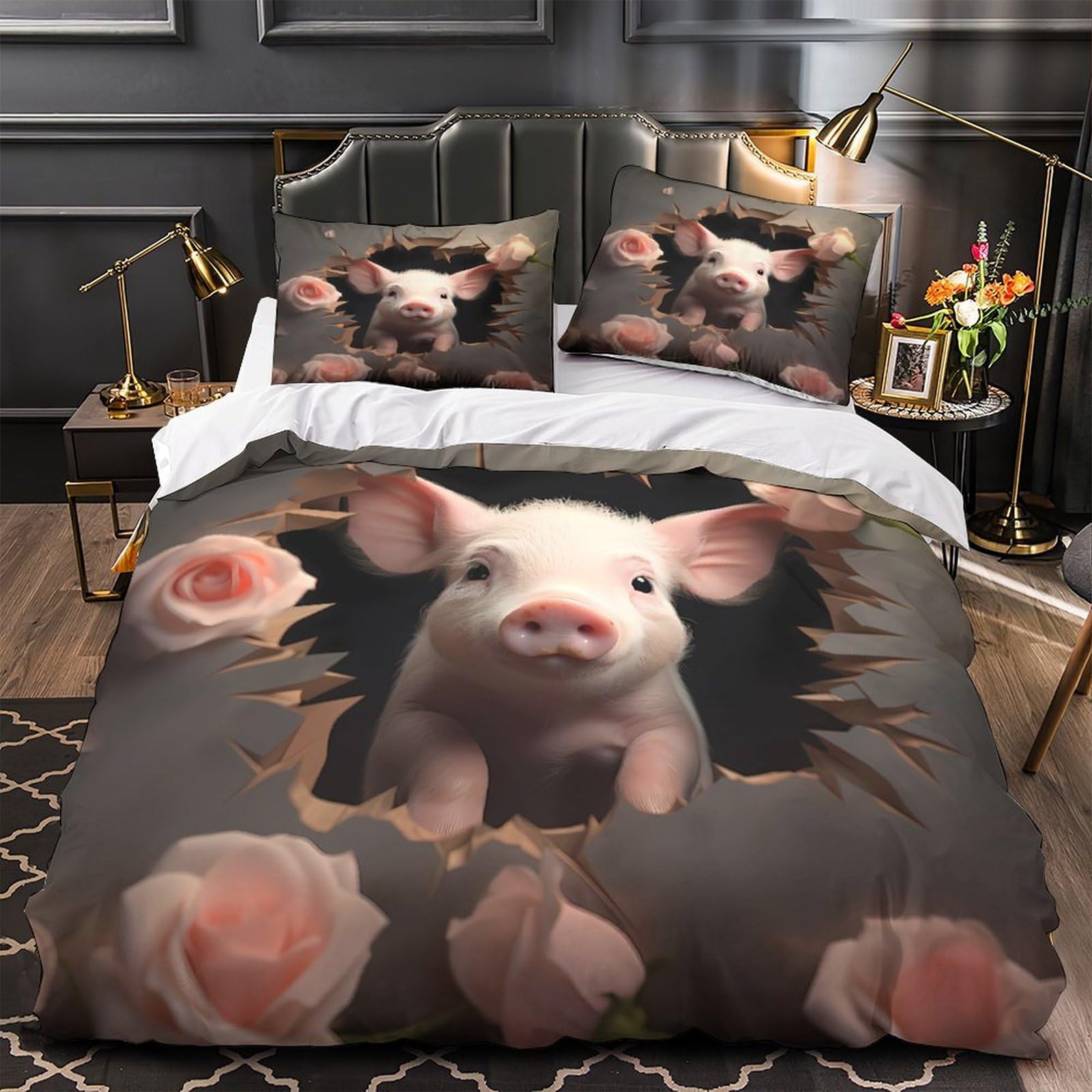 Parure de lit cochon 140x200 pour une chambre de fille fantaisiste et douce