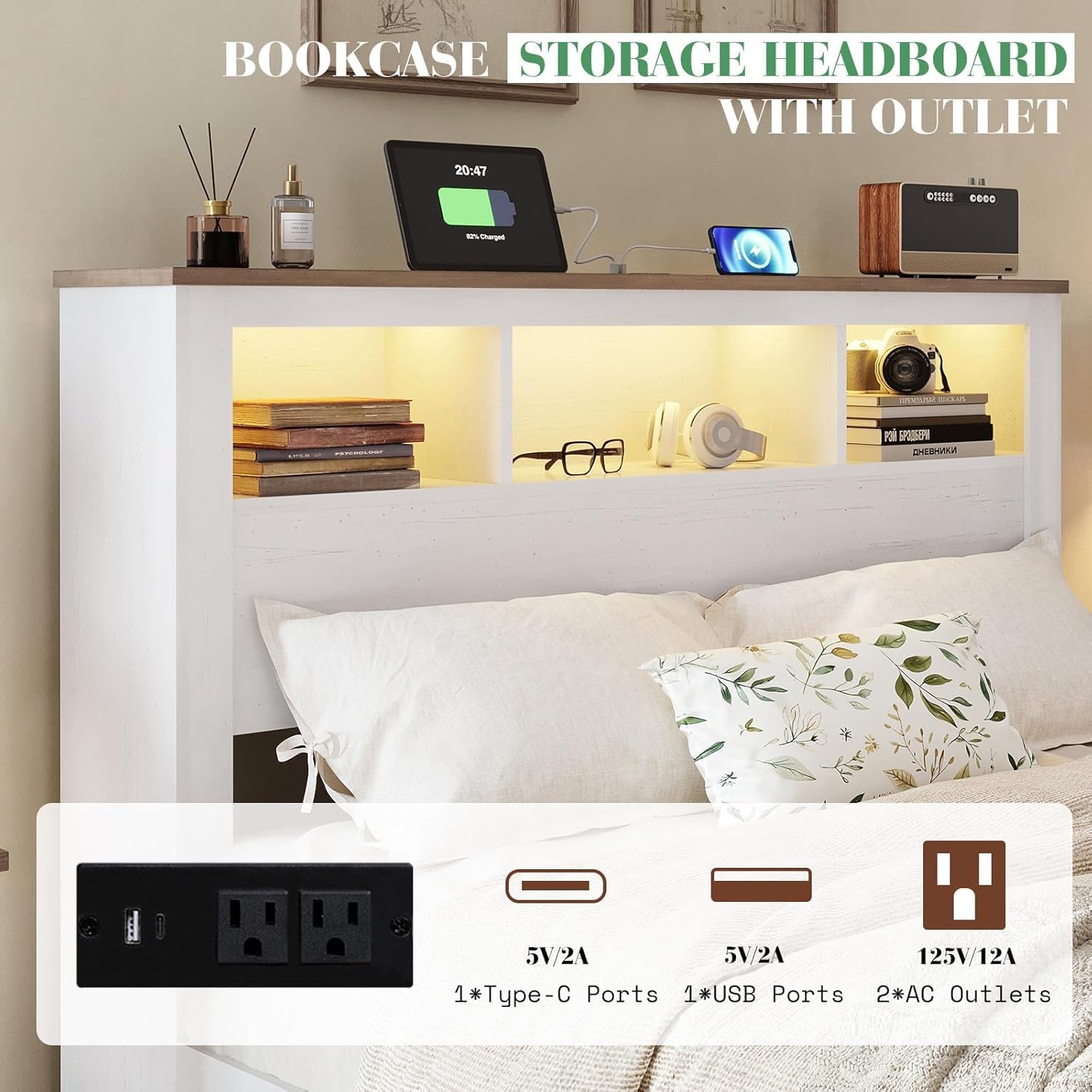 Headboard with built-in charging station