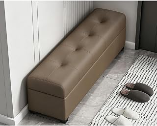 Faux Leather Storage Ottoman Bench Extra Long Upholstered Bedroom Bench with Large Hidden Storage, Entryway Shoe Bench and Living Room Footrest Seat(E,90x30x40cm)