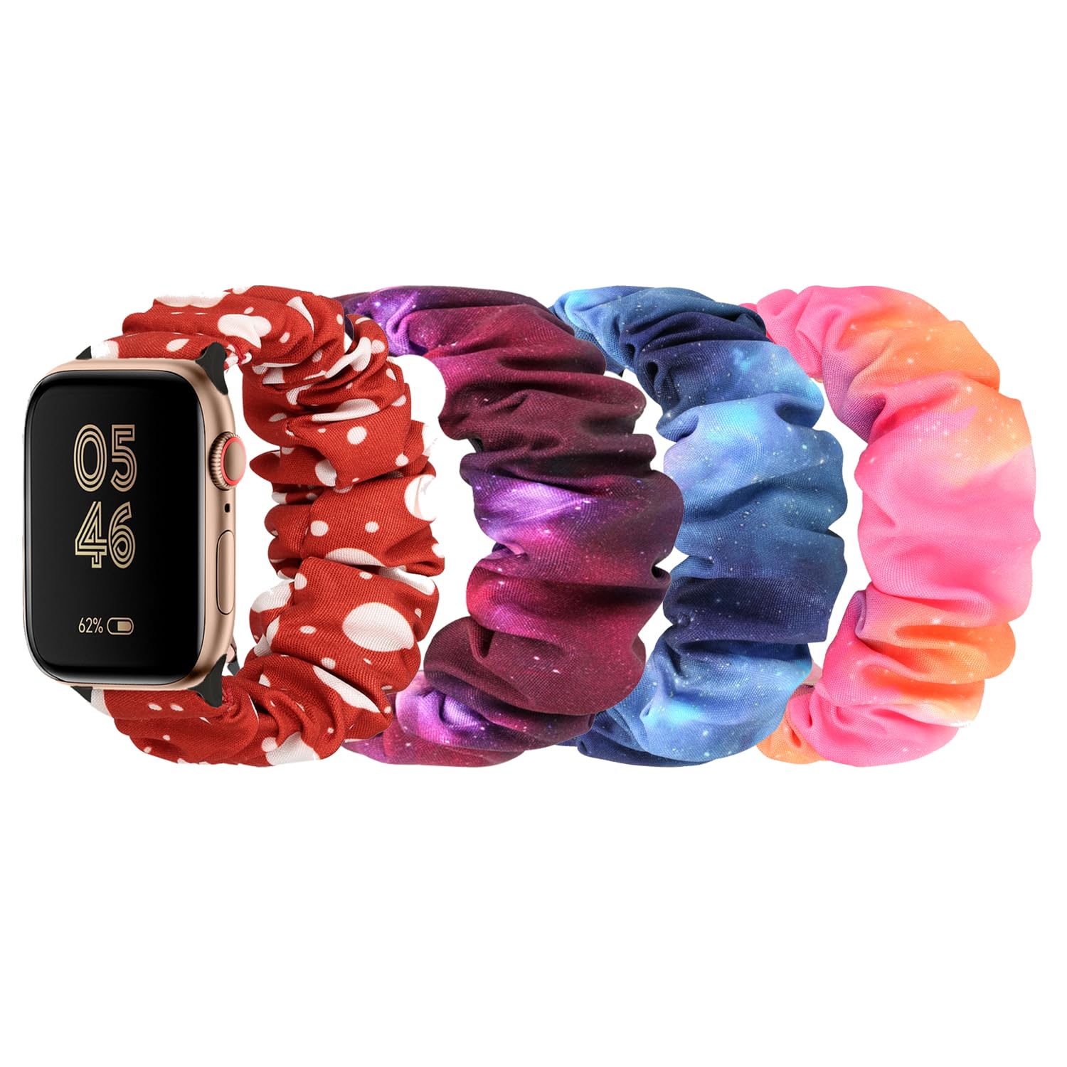 ShuYo 4 Packs Scrunchie Band Compatible with Apple Watch 38mm 40mm 41mm 42mm 44mm 45mm 49mm,Cute Printed Elastic Bands Women Bracelet Strap for iWatch Series 8 7 6 5 4 3 2 1 SE Ultra