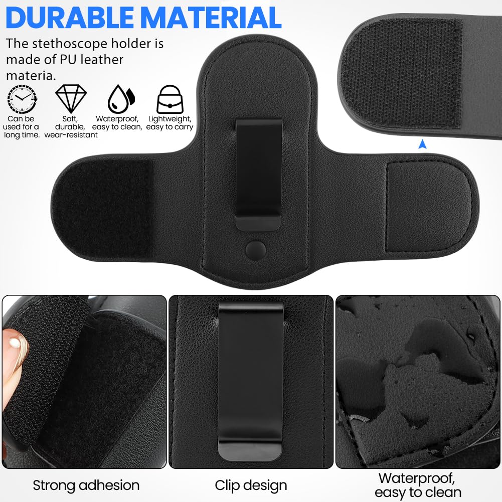 Stethoscope Holder Clip, Stethoscope Fixing Clip Portable PU Leather Holster for Physicians Nurses(Black) - Image 3