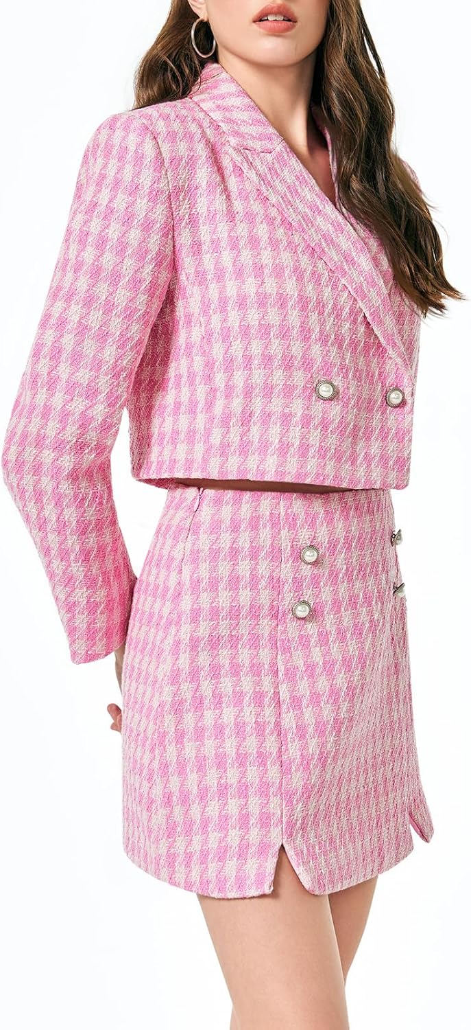 Cicy Bell Womens Cropped Tweed Blazer Sets 2 Piece Outfits and Mini Skirt Sets Business Casual Suits - Image 2