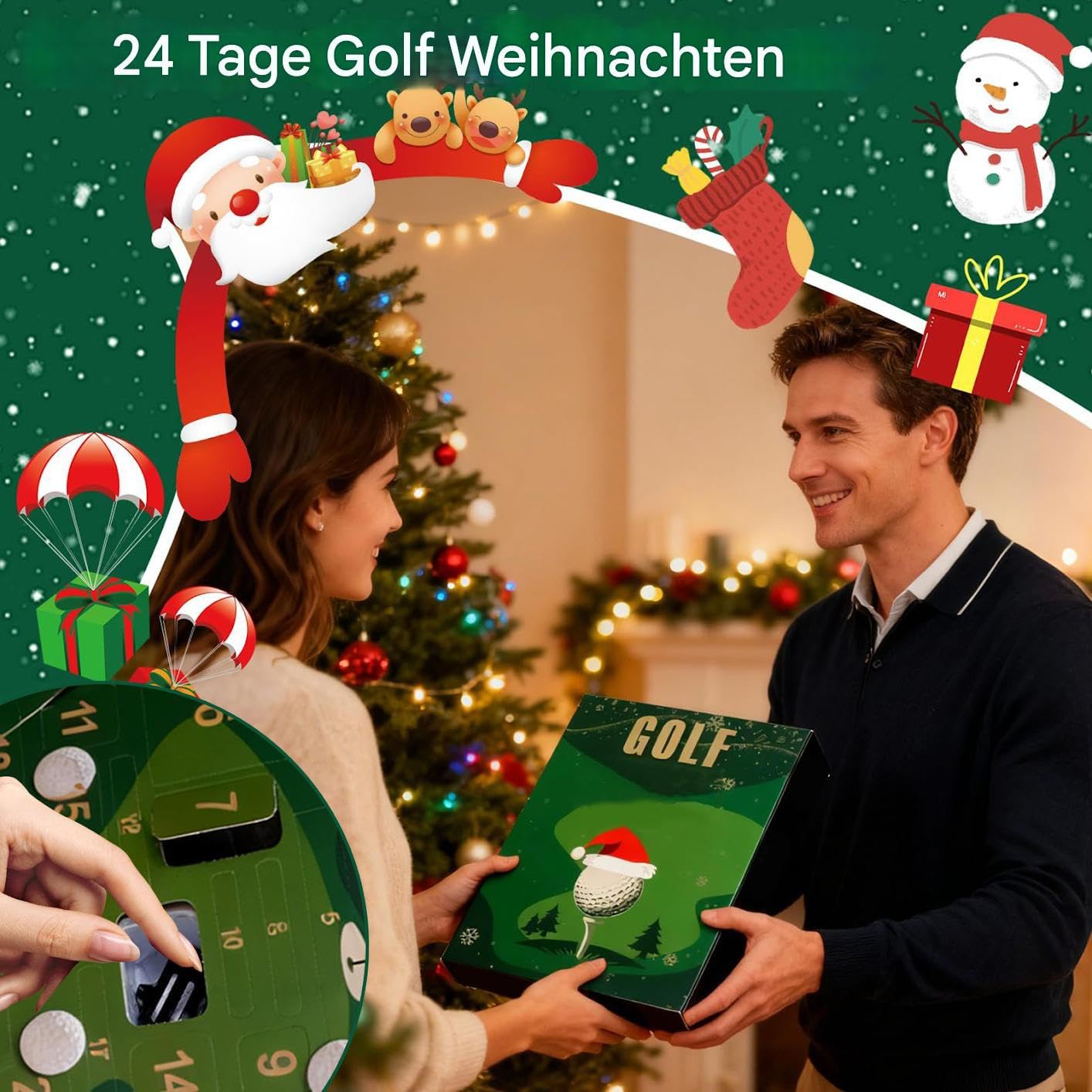 Calendrier de Compte à Rebours de Noël 24 Jours De Fête Avec Décompte Golf