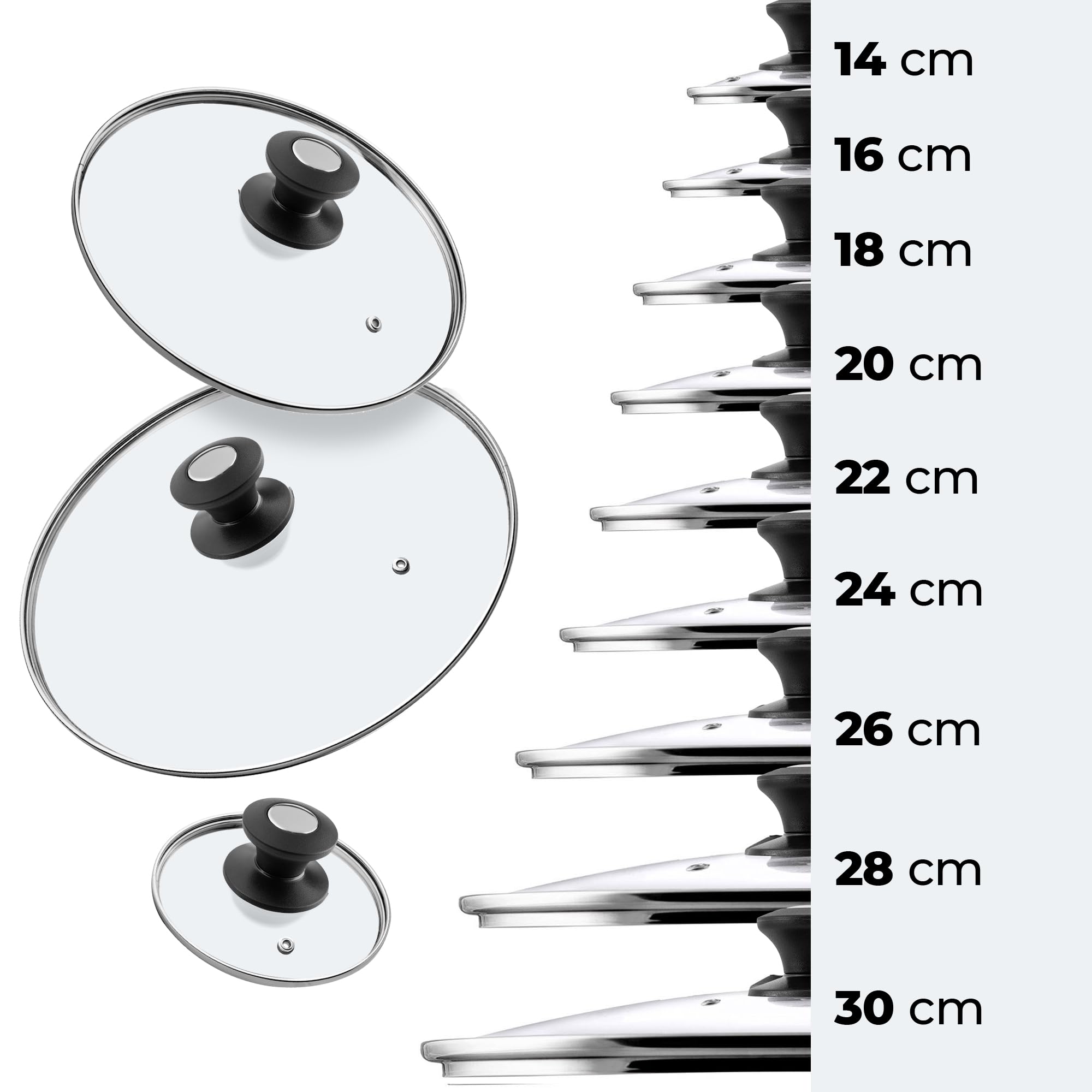 Coperchio Universale 22cm KADAX Coperchio Universale In Vetro Per Pentole E Padelle - Manico Anti-caldo, Misure 14-30 Cm Coperchio Per Pentola