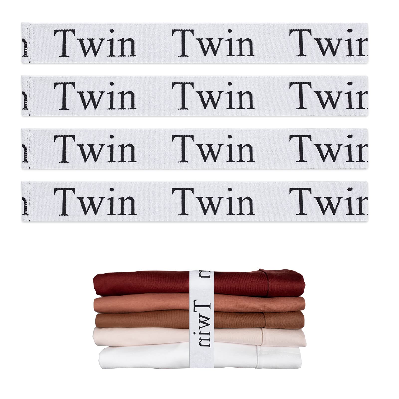 4PCS Bed Sheet Organizer Bands, Storage Labels and Sheet Keepers for Linen Closet - Elastic Bedding Straps for Foldable Bed Sheet, Pillow Case, Duvet (Twin)