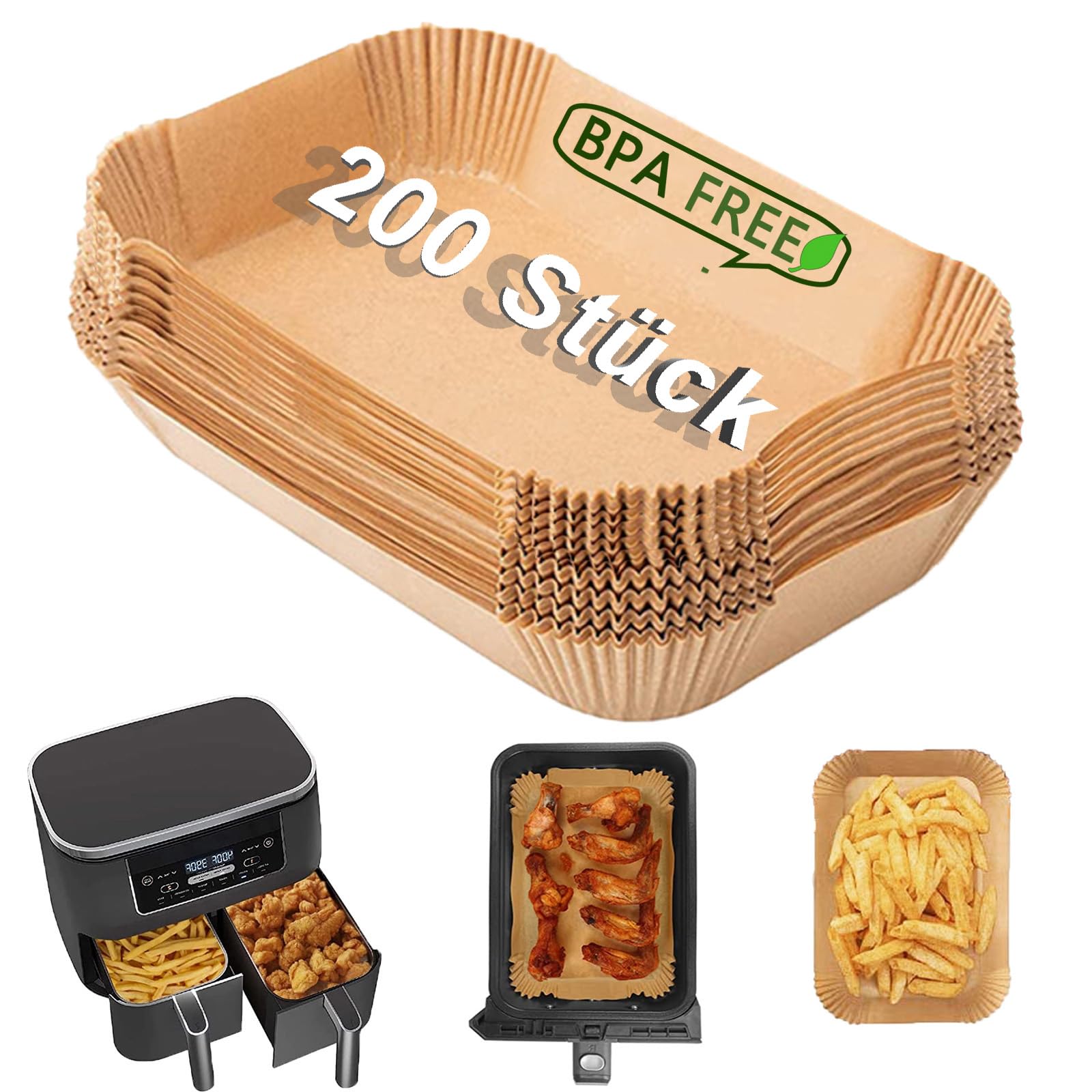 Backpapier für Ninja Heißluftfritteuse, 200 Stück 21 * 14cm Airfryer Backpapier für Dual Zone