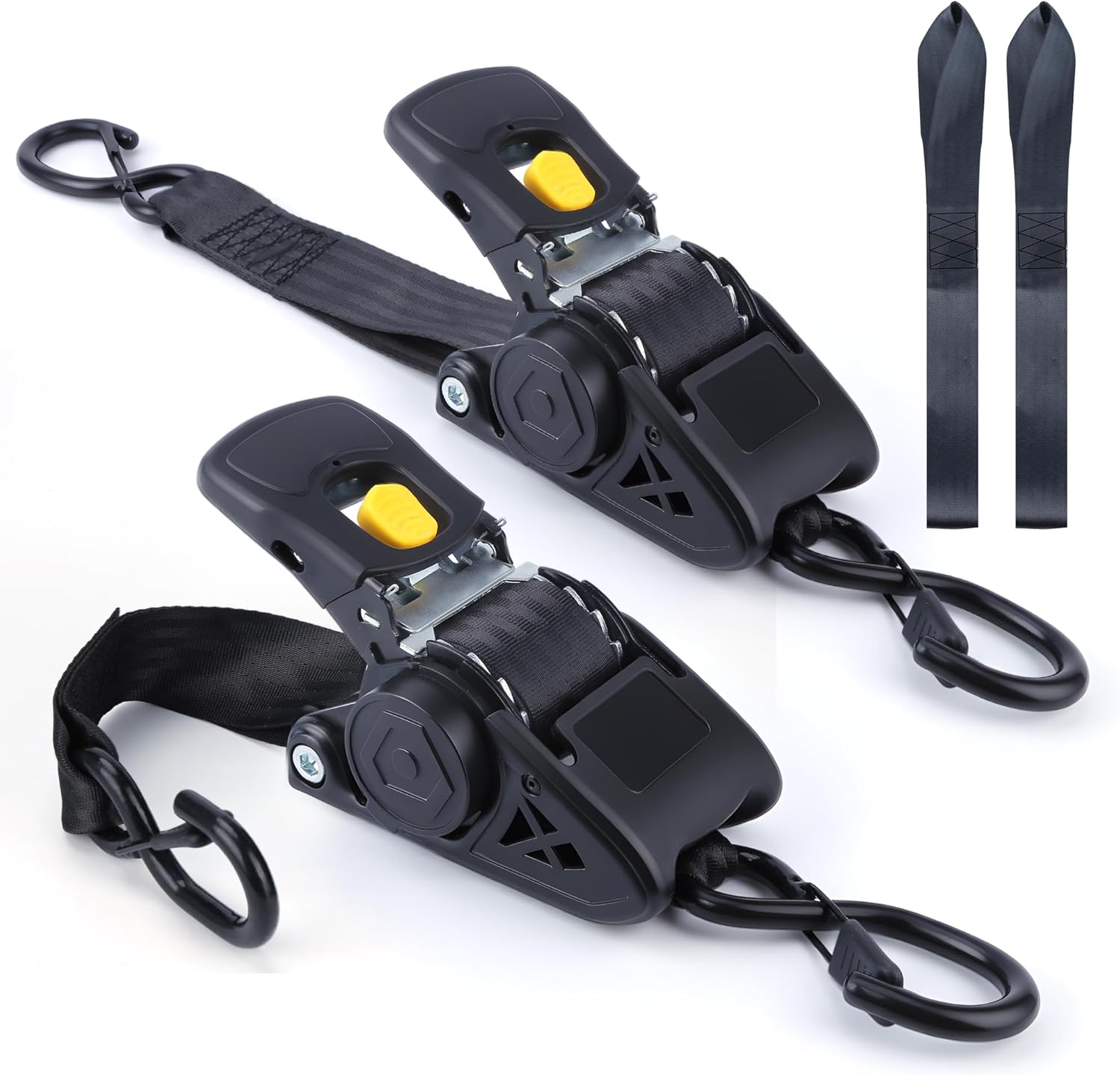 Retractable Ratchet Straps, 2'' x 10FT Self Retracting Ratchet Straps Heavy Duty with Soft Loops, 2204lb Break Strength Auto Tie Down Straps Easy Retract for Motorcycle, Truck, Cargo, 2 Pack