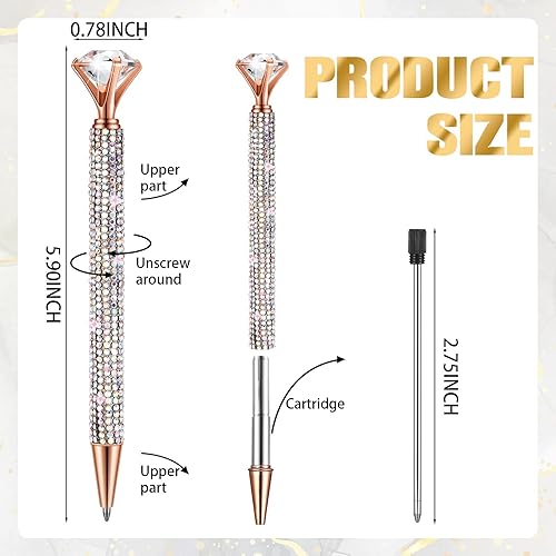 Miniatura 2 de Lincia 4 bolígrafos con parte superior de diamante con diamantes de imitación de cristal para mujer, bolígrafo de tinta con recambios de repuesto,