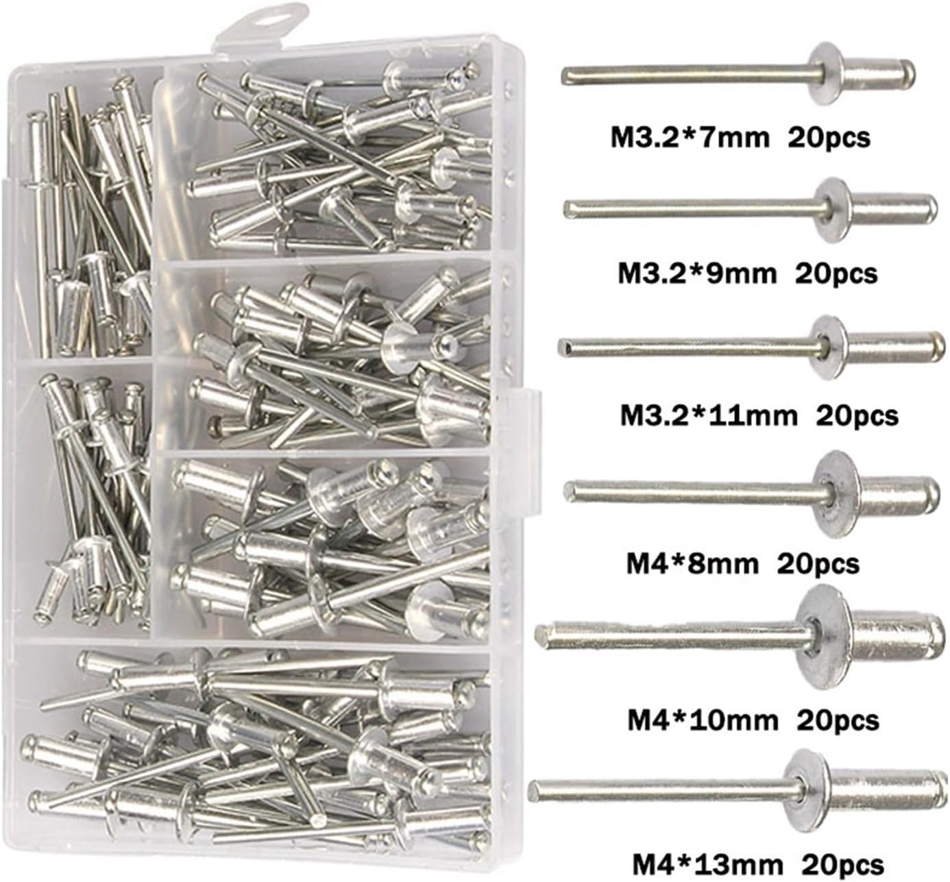 Blindniet, Blindnieten Aluminium M3,2 & M4 Flachkopf 120 Stk