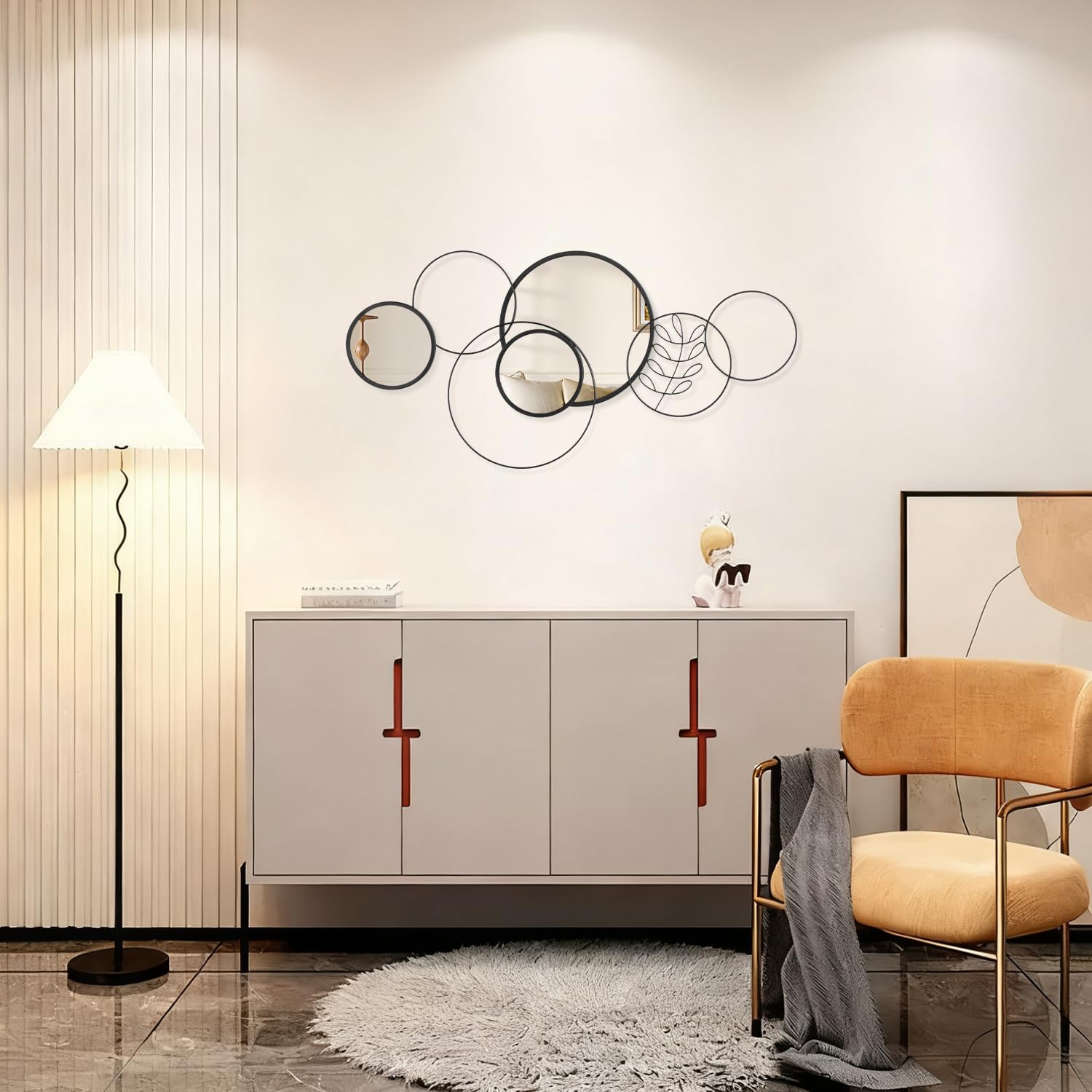 Set di 4 specchi rotondi da parete, con cornice in metallo nero, specchi decorativi moderni per soggiorno, camera da letto, ingresso, bagno, 40 x 80 cm, decorazione per la casa