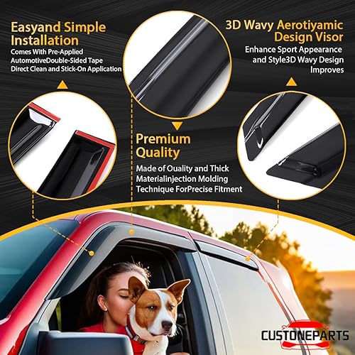 Miniatura 4 de Viseras de ventana para sombra y protección contra la lluvia, compatible con Ford F-150 Crew Cab 2004-2014, juego de 4 piezas, acrílico negro