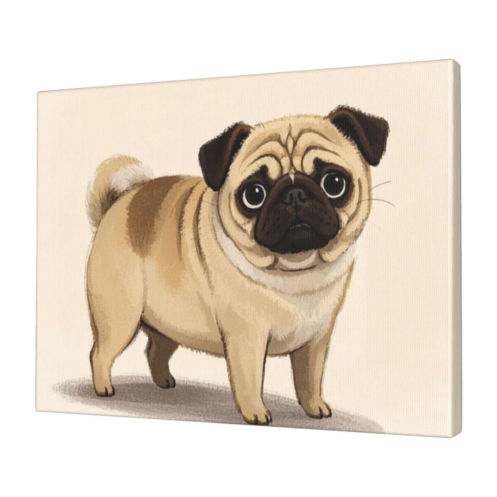 FodPand Canvas Wall Art for Living Room Wall Decor 12"x16" Modern Artwork Painting Pictures Hanging Canvas Prints cartoon pug Aesthetic Wall Art for Bedroom Bathroom Office Wallart Decor
