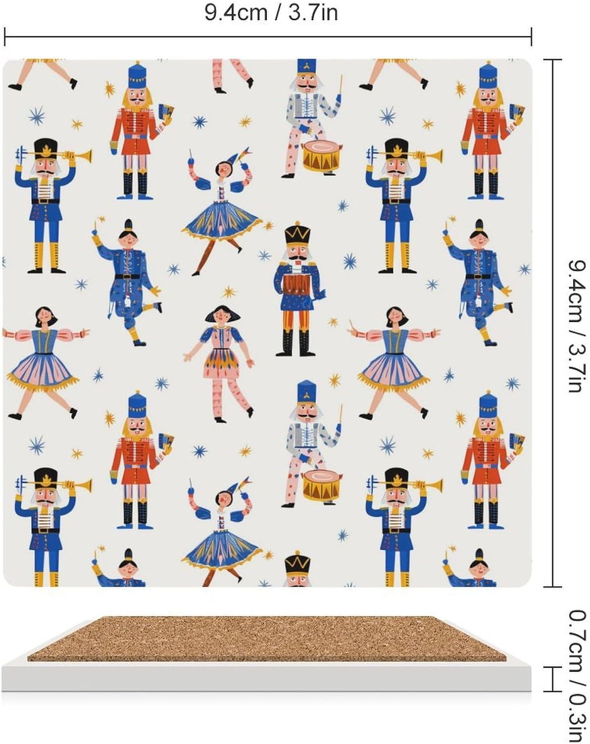 Christmas Nutcracker Coaster for Drinks Square Ceramic Table Coasters Stone Mat Crafts 4PCS Home Kitchen Decor