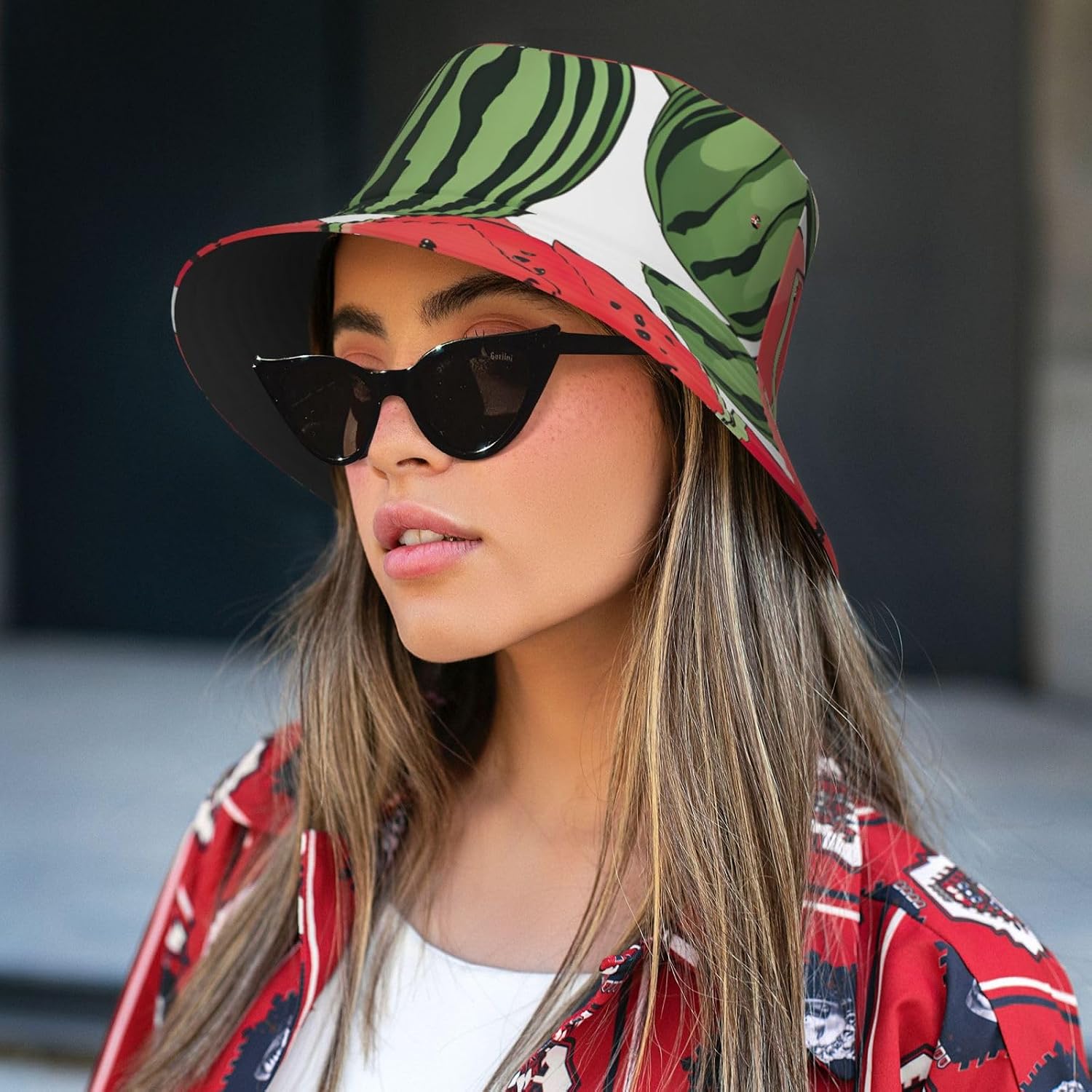 Red Watermelon Print Sun Hat Outdoor Fisherman Cap Summer Bucket Hat Beach for Men Women
