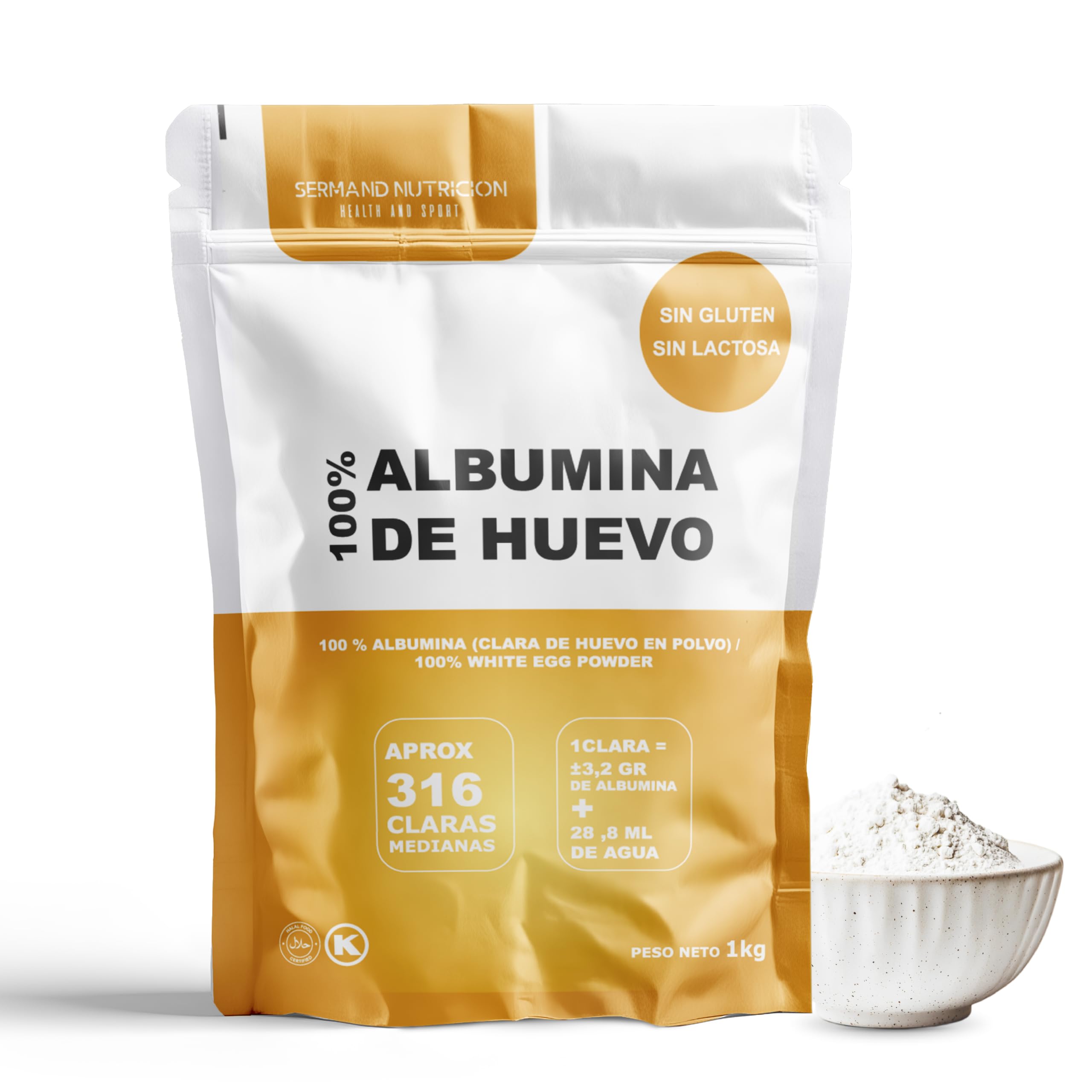 Blanc d'Œuf en Poudre pour Meringue (1Kg) | Œufs Pasteurisés | Œufs Déshydratés | Produits Sans Lactose | Sans Gluten | Présentation en Sachet Zip