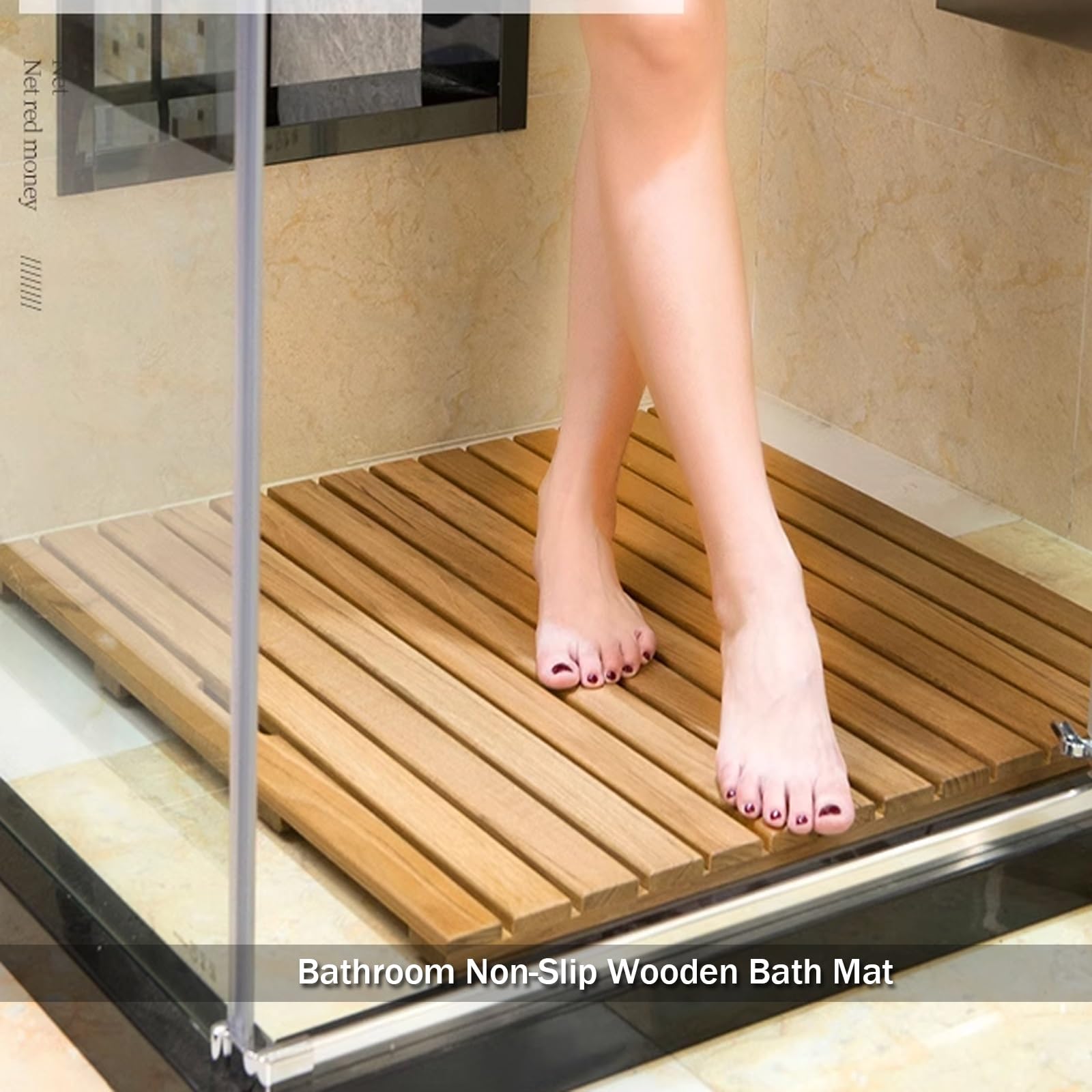 QWEASDF Pedana Doccia Legno， Tappetini da Doccia，pedana Legno Doccia，Pedana Doccia in bambù, Tappetino Antiscivolo per la Vasca e la Sauna, Interno e Esterno, Naturale(W50xL80cm/W20xL.31in)