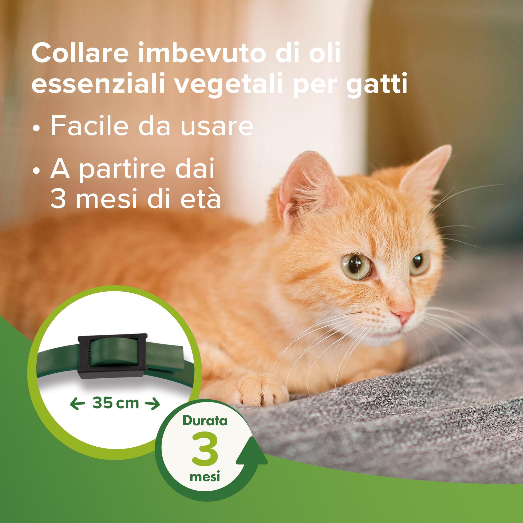 Beaphar Protezione Naturale, Collare Scudo Regolabile per Gatto, con Olio di Neem, Fino a 3 Mesi di Protezione, 35 cm