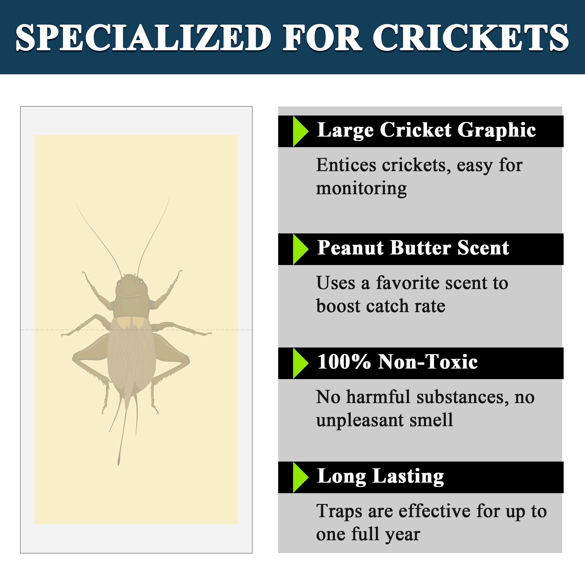 Qualirey Riesige Cricket-Kleberfallen, ungiftig, selbstklebend, für den Innenbereich, für die meisten kriechenden Insekten, Spinnen, Käfer, Skorpion, Kakerlake, Tausendfüßler, 20 Stück