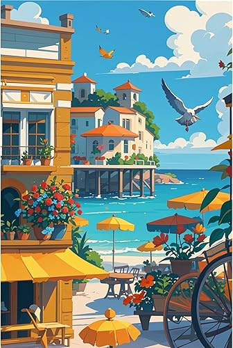 Miniatura 1 de Letrero de metal vintage de la ciudad costera  Pintura al óleo Seaside Serenity  Arte de pared de estaño rústico de 12 x 8 pulgadas, letrero