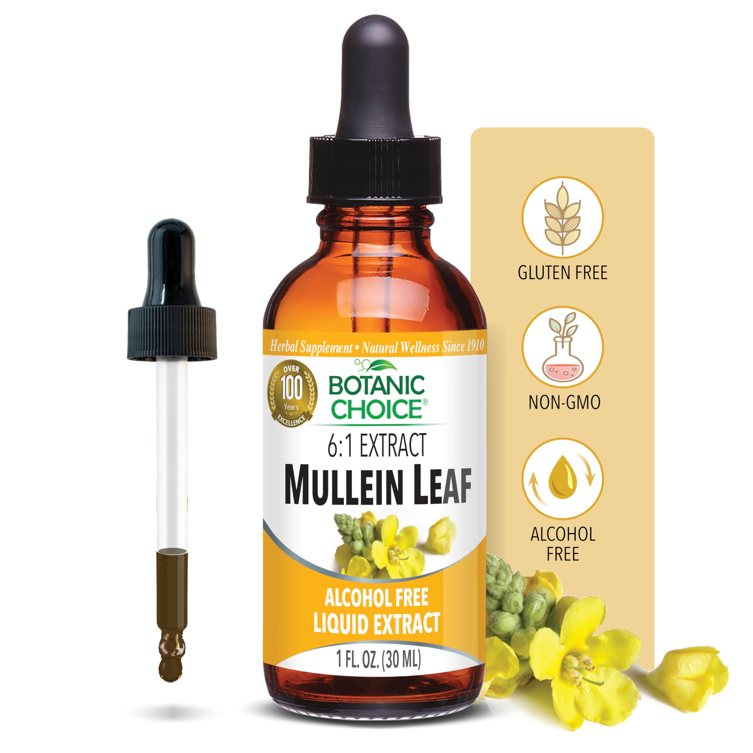 Botanic Choice Mullein Leaf Liquid Extract, Alcohol Free, Gluten Free, Traditional Respiratory Support 1 Fl. Oz.