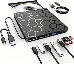 7 Em 1 Gravador Leitor Cd DVD Externo USB 3.0 Pc Notebook DVD Players SD TF Flash Disk Leitor de cartões