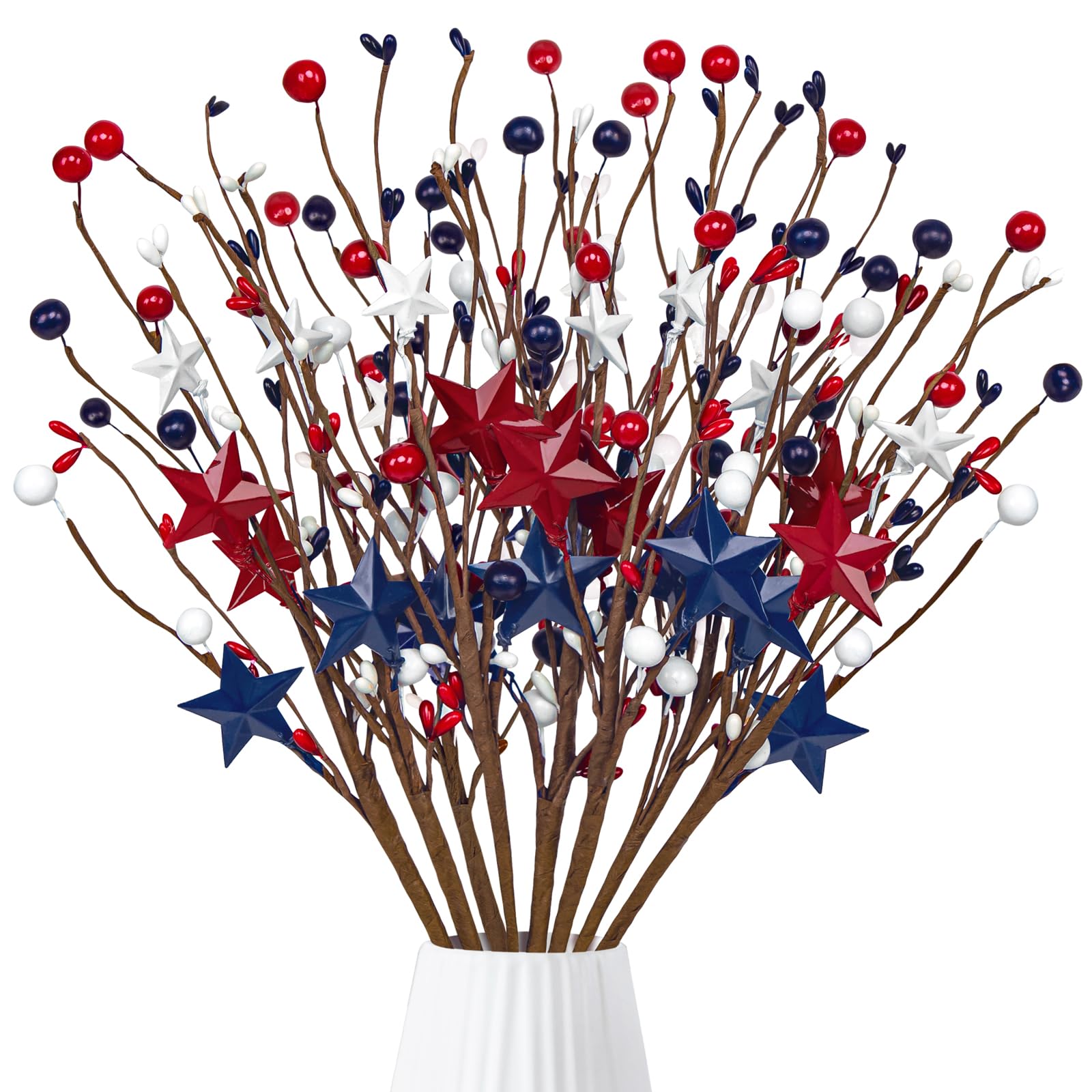 8PCS 4th/Fourth of July Decorations Patriotic Picks Red White Blue Berry Stems Memorial Independent Day Decor for Home Vase Table Centerpieces