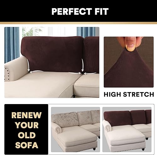 Vista 318 de PrinceDeco Fundas para sofá modular, 4 piezas, fundas de sofá para sofá seccional, fundas de terciopelo separadas para sofá seccional, en forma de L