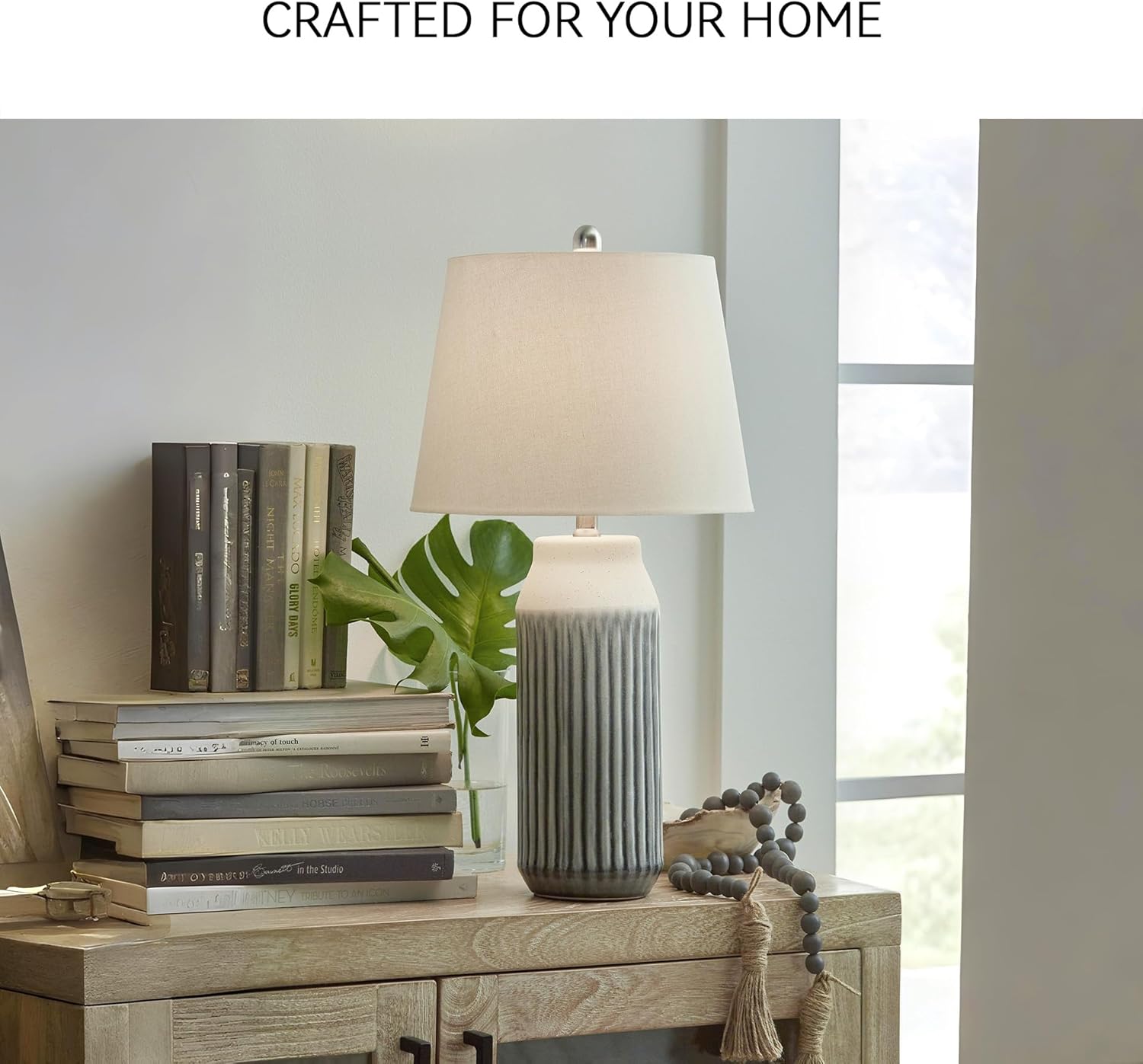 Signature Design by Ashley Afener Contemporary 26" Ceramic Table Lamp, Set of 2, Blue & Beige