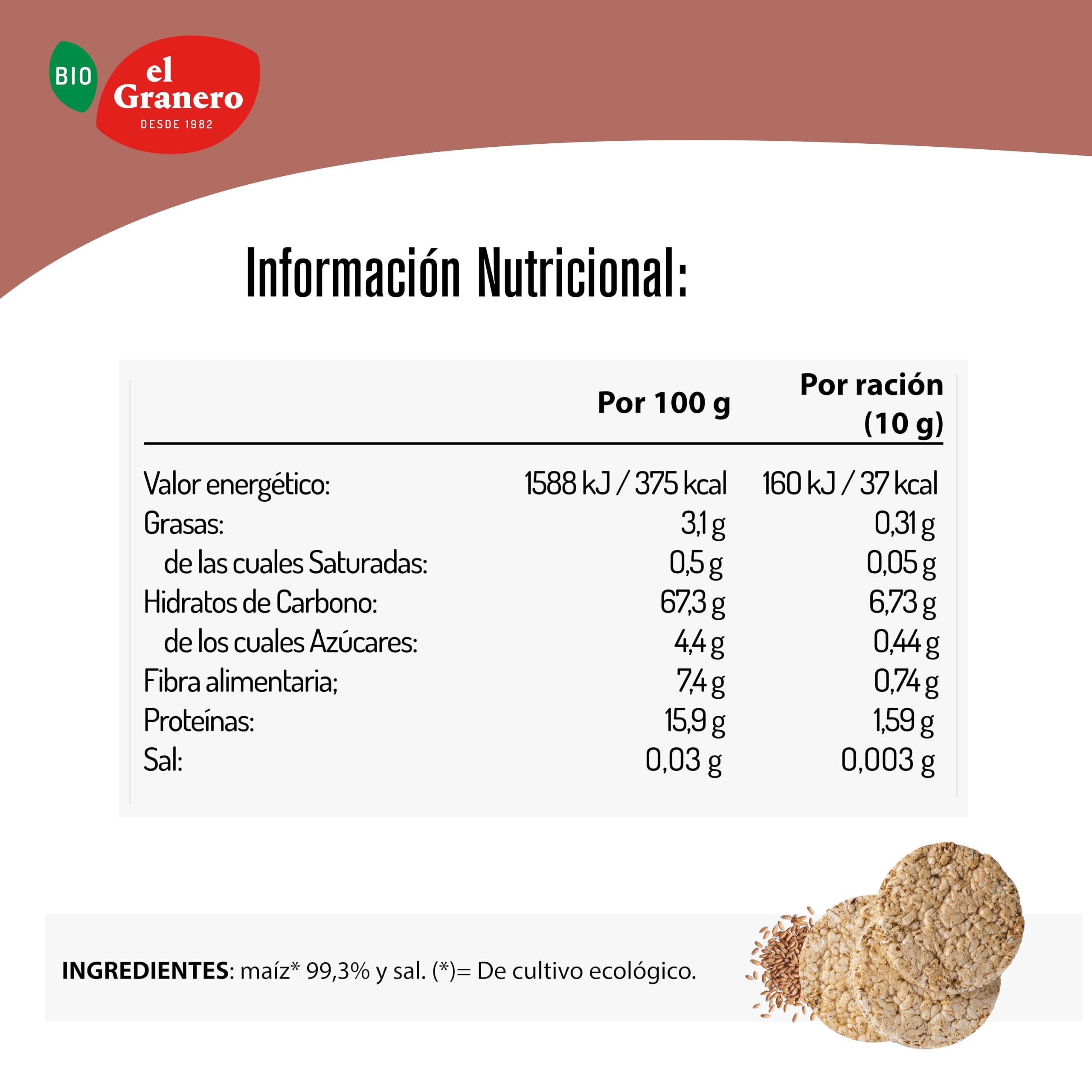 El Granero Integral - Pack de 12 Unidades de 108 g de Tortitas Ecológicas de Trigo Espelta Integral - Sin Azúcar Añadido - Aptas para Veganos - Rica Fuente de Proteínas