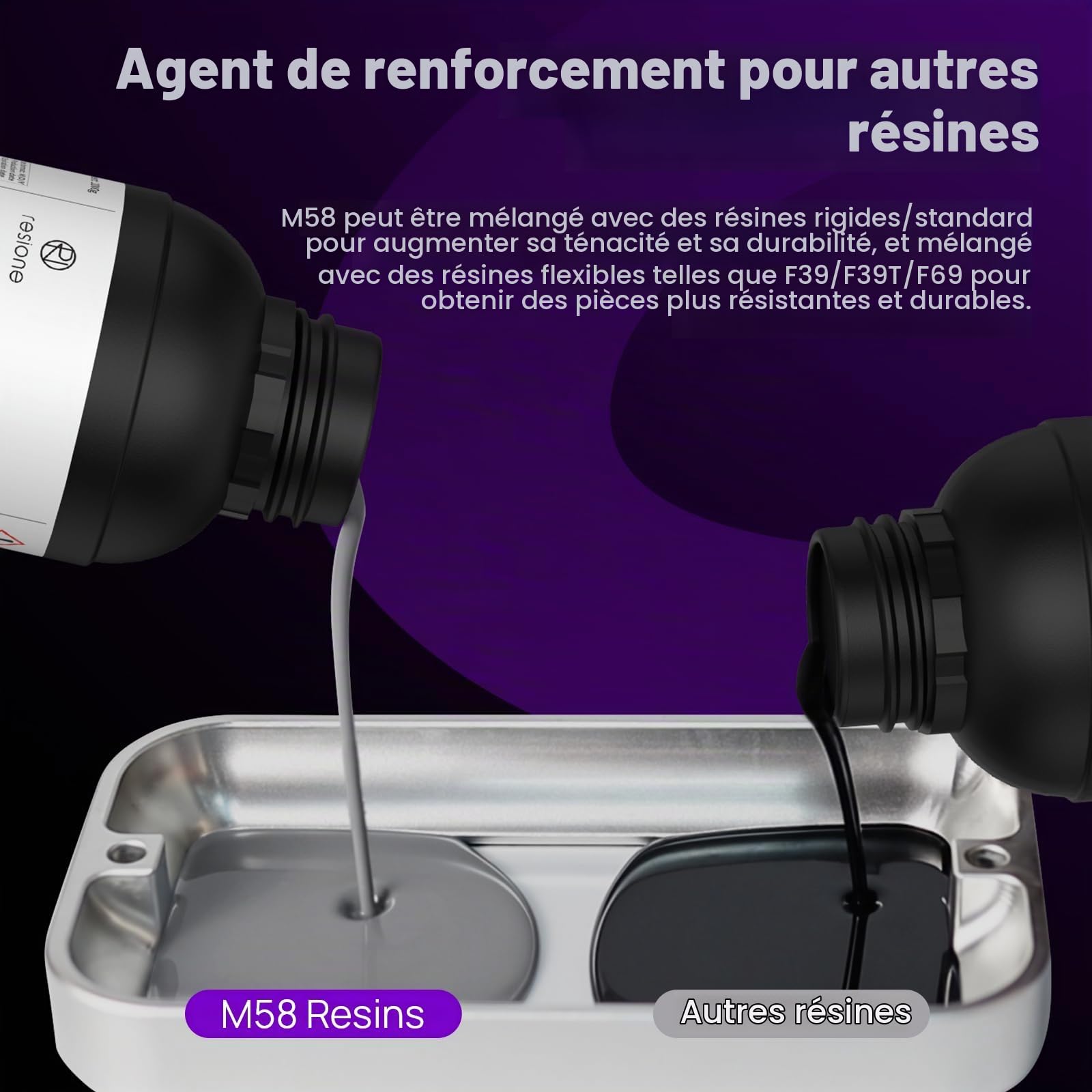 RESIONE M58 Résine Imprimante 3D – Grise Résine ABS Like Robuste et Rigide, Résine 3D Résistante Haute Précision pour Impression LCD/DLP/MSLA UV 405nm, 1000g