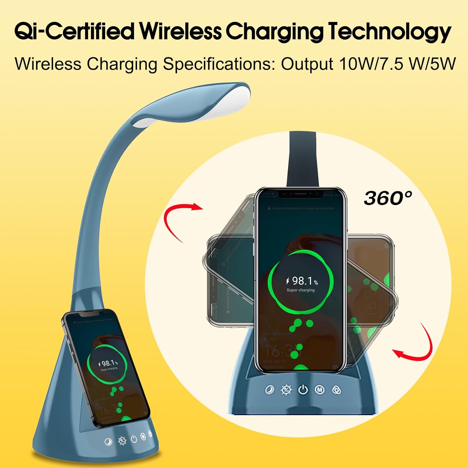 LED Desk Lamp with Touch Control and 360 Degree Gooseneck 9 Lighting Modes with 5 RGB Colors for Home Office Reading Light (Blue)