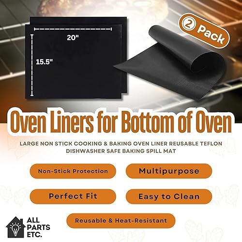 Miniatura 2 de ALL PARTS ETC. Forros de horno para la parte inferior del horno, revestimiento de horno antiadherente grande para cocinar y hornear, reutilizable,