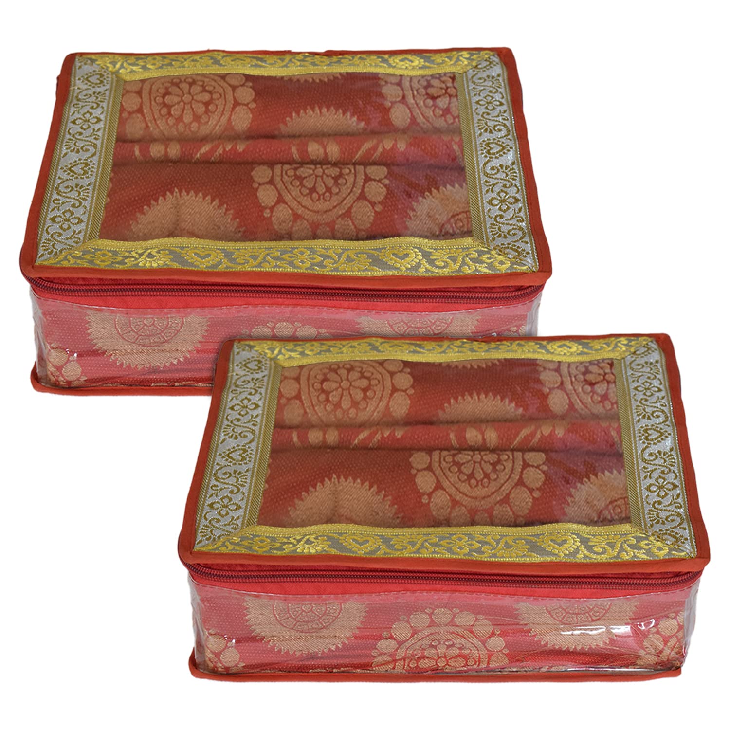 Kuber Industries Multipurpose Rangoli Design Laminated 2 Rod Bangle Box/Organizer/Case With Tranasparent Top - Pack of 2 (Maroon)-47KM0367