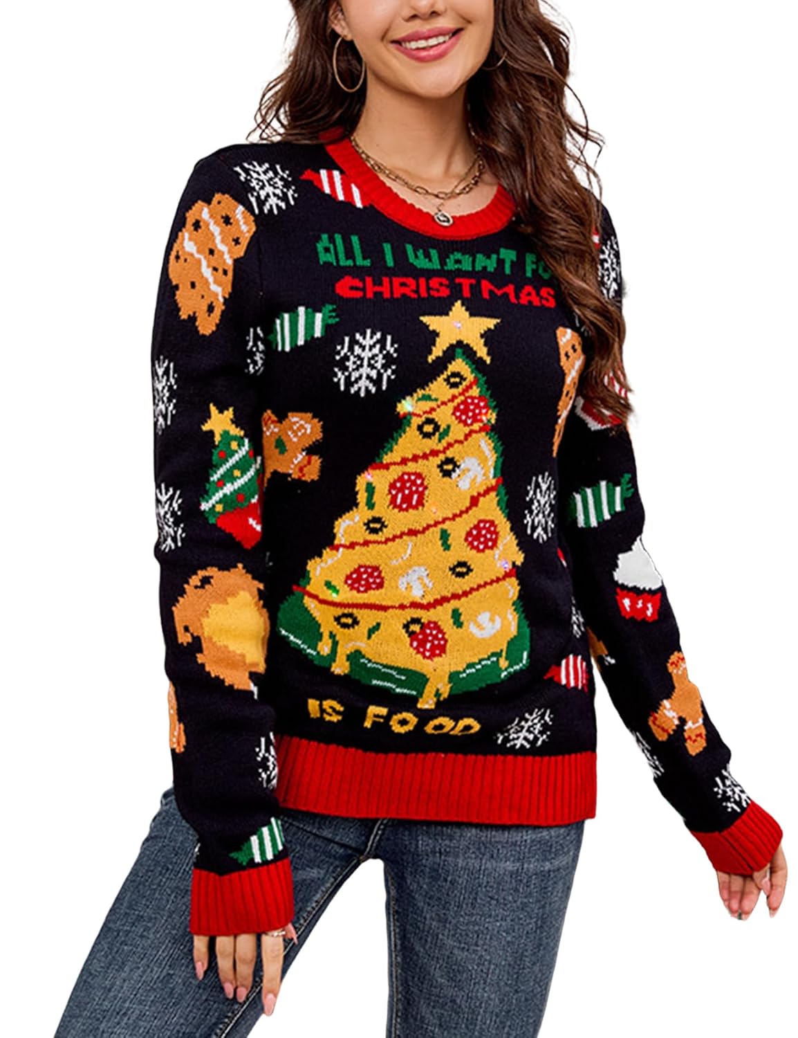 Yimoon Ugly Christmas Sweater for Women Funny Xmas Long Sleeve Knit Pullover Top Cute Santa Tree Reindeer Sweater