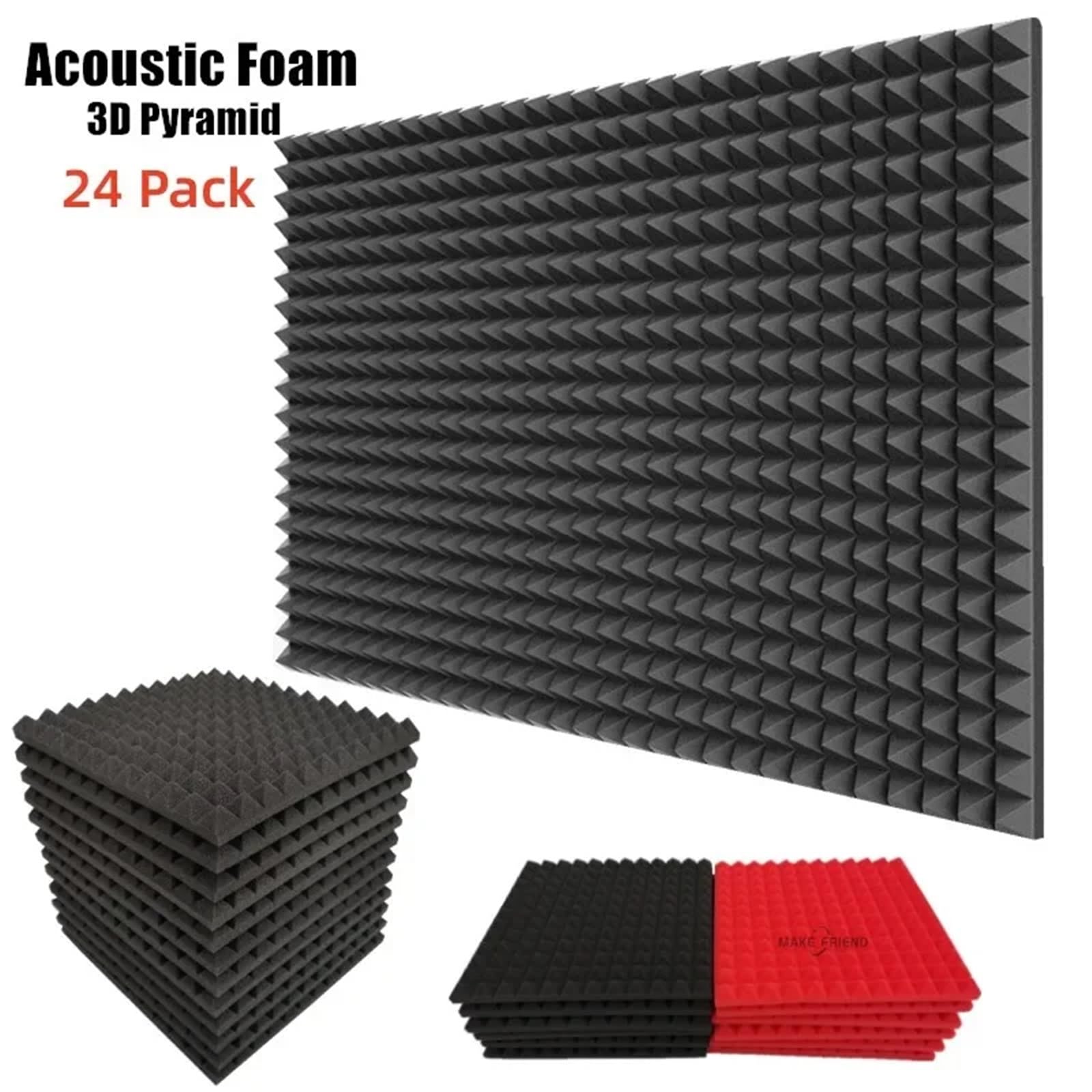 Paneles de pared insonorización alta densidad, aislamiento acústico a prueba sonido, pirámide esponja espuma acústica for estudio, 24 Uds Para amortiguar el sonido(PURPLE,High Density)