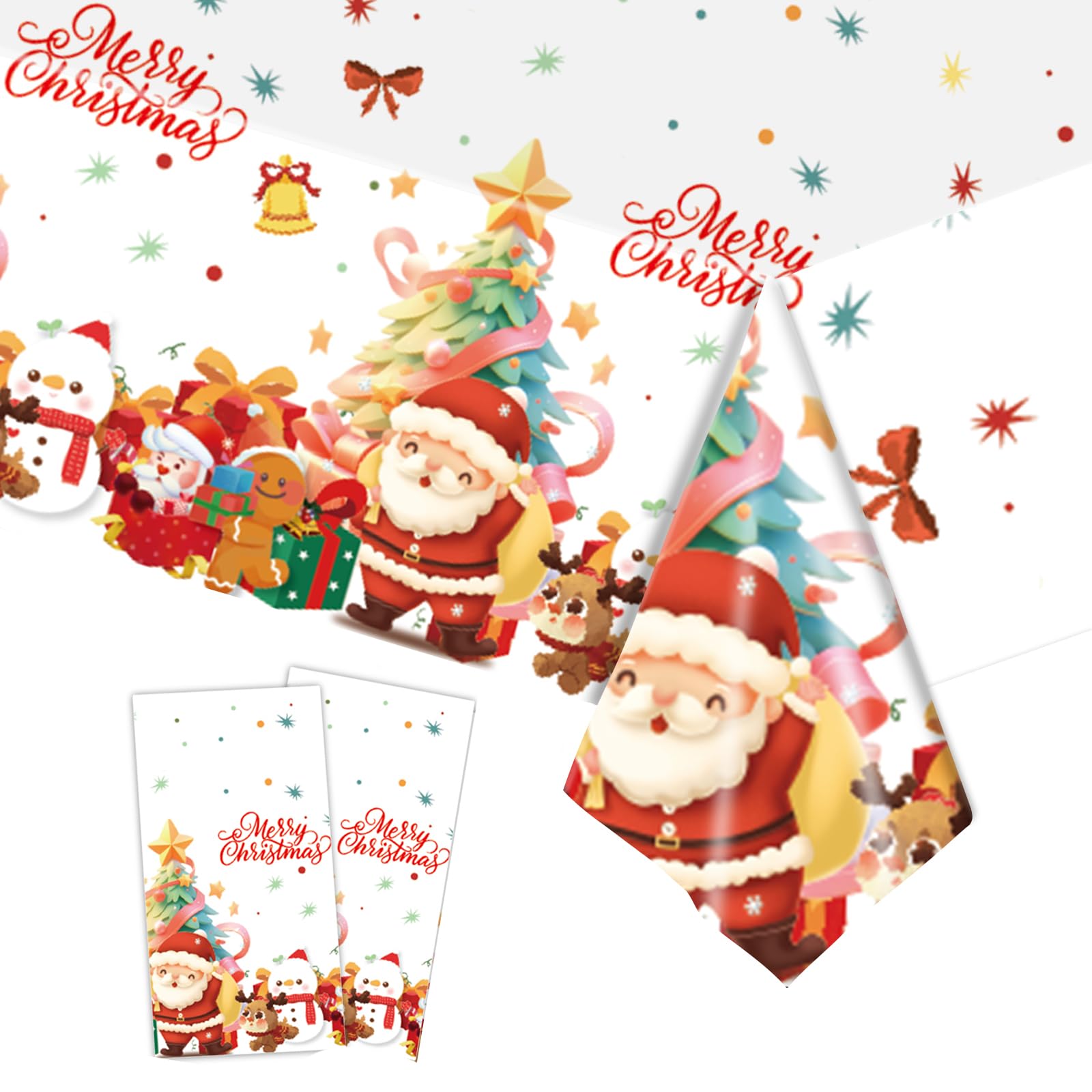 2pcs Christmas Table Cloth Party Plastic Xmas Tablecloths,137*274cm Large Santa Gingerbread Man Tablecloth Dinner Tablecover for Winter Holiday Christmas Party Table Decoration,Xmas Decor Tablecloth