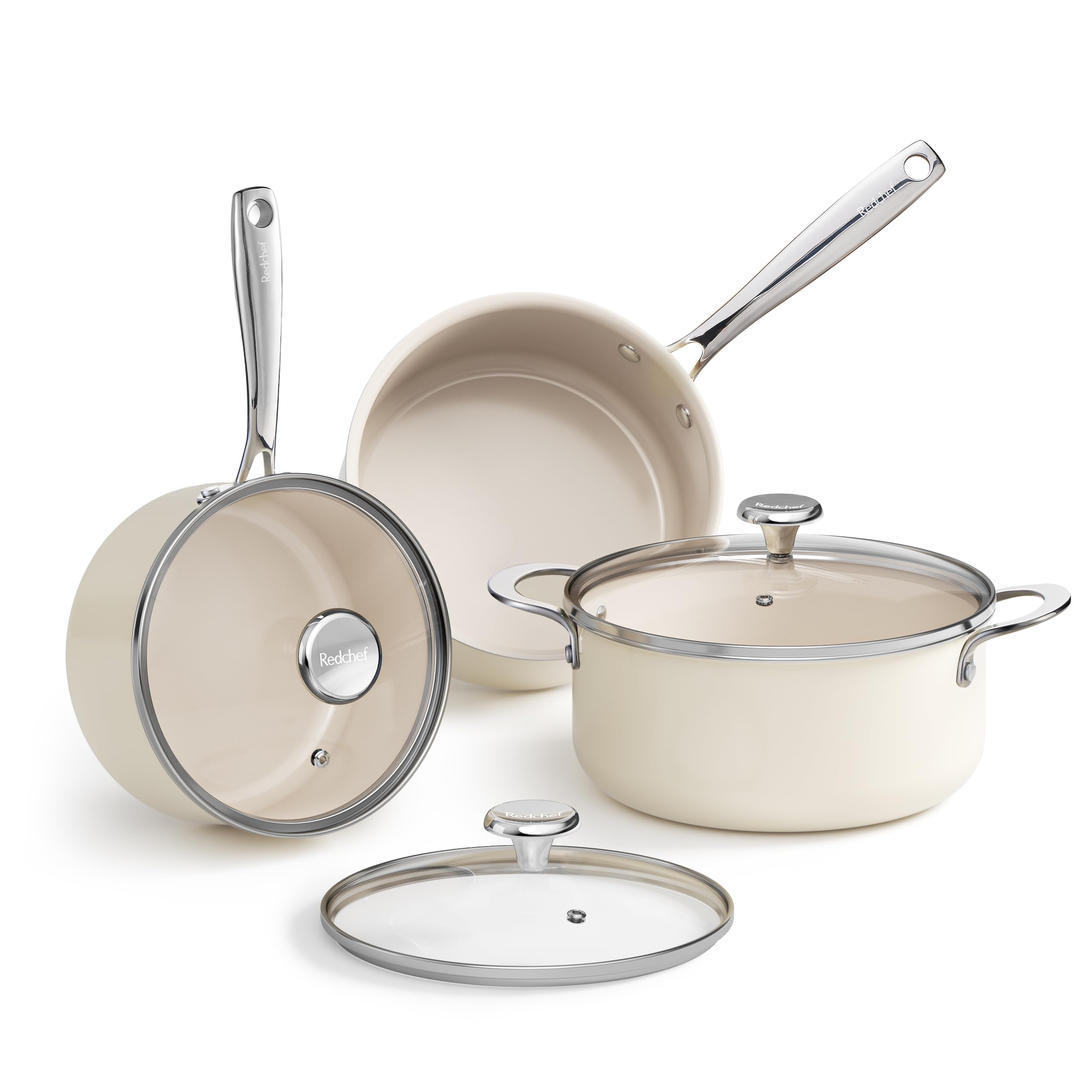 Redchef Induktion Töpfe Set 6-Teilig Keramik Topfset mit Glasdeckel