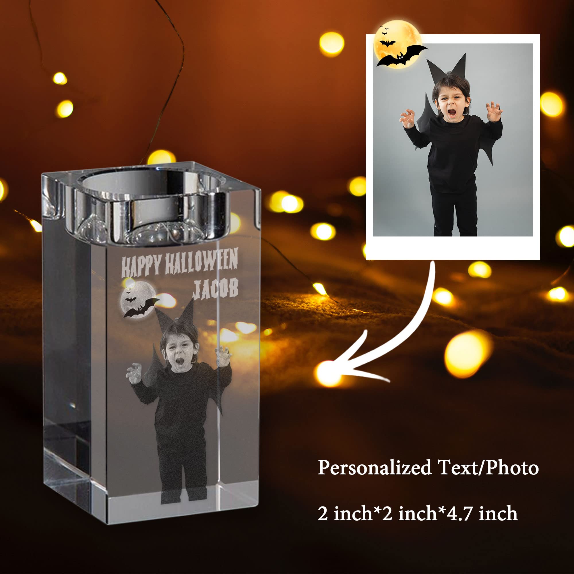 Tealight Candle Holder Personalized Gifts with Engraved Photo and Message Crystal Holder Home Decor for Housewarming Party, Memorial Gifts for Loved One or Pets 4 Inches