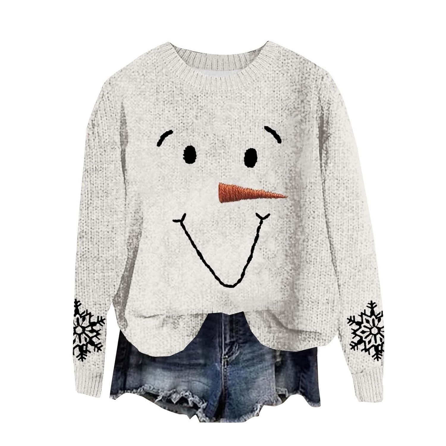 Heevina Christmas Sweatshirts For Women Snowman Face Printed Long Sleeve Crewneck Sweater 2025 Winter