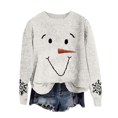 Heevina Christmas Sweatshirts For Women Snowman Face Printed Long Sleeve Crewneck Sweater 2025 Winter