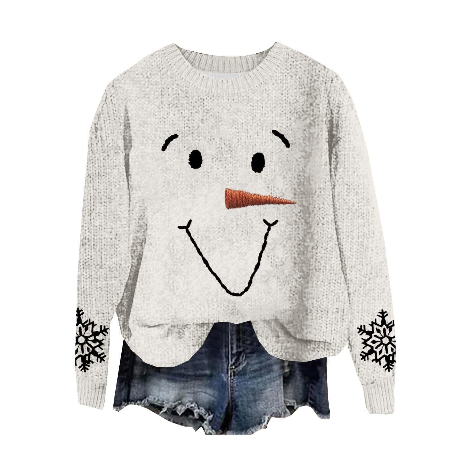 Heevina Christmas Sweatshirts For Women Snowman Face Printed Long Sleeve Crewneck Sweater 2025 Winter