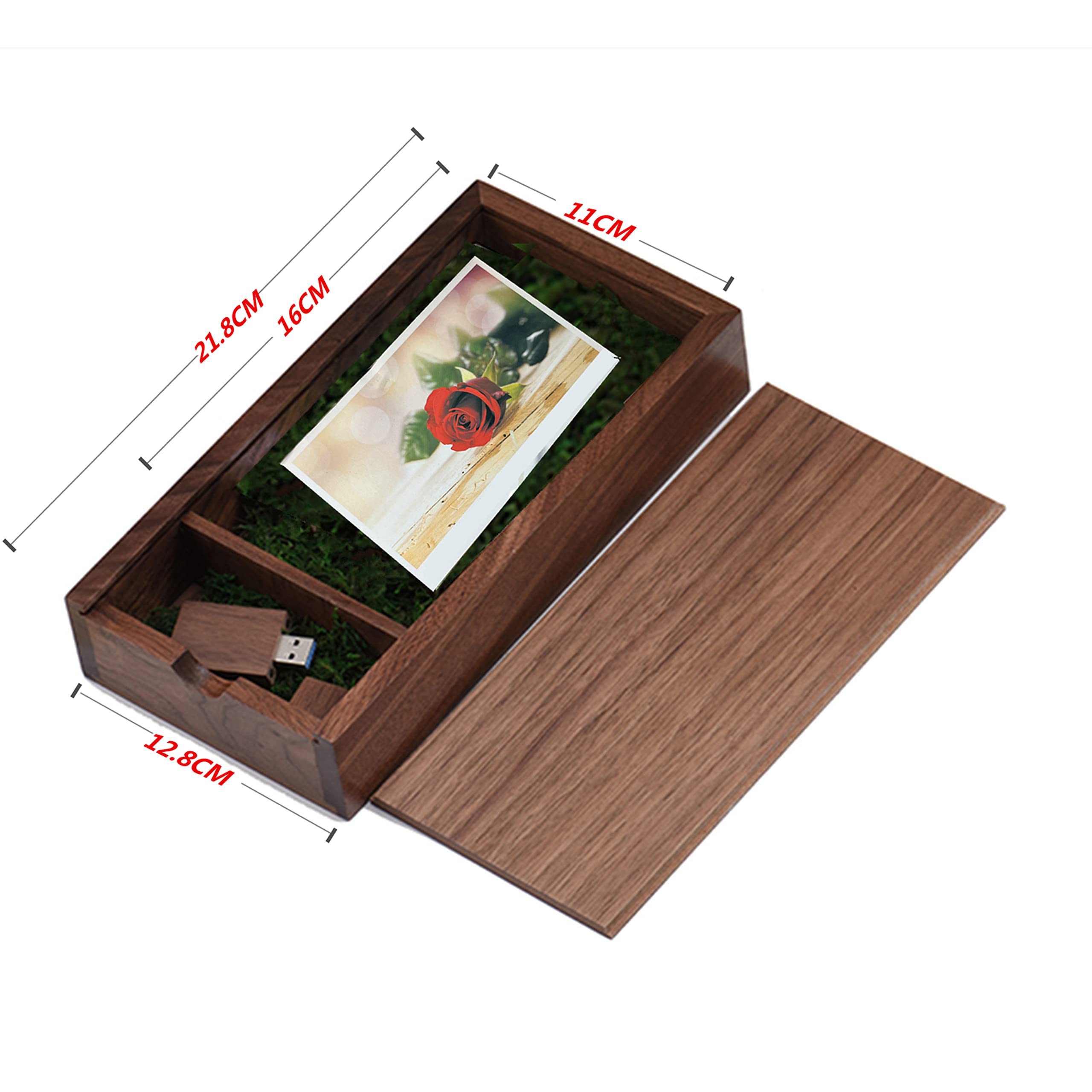 Chiavetta USB 3.0 ad alta velocità con Album Fotografico Personalizzato Scatola di legno Pendrive Memory Stick Regali Fotografici Archiviazione Esterna per Video, Foto (256GB)