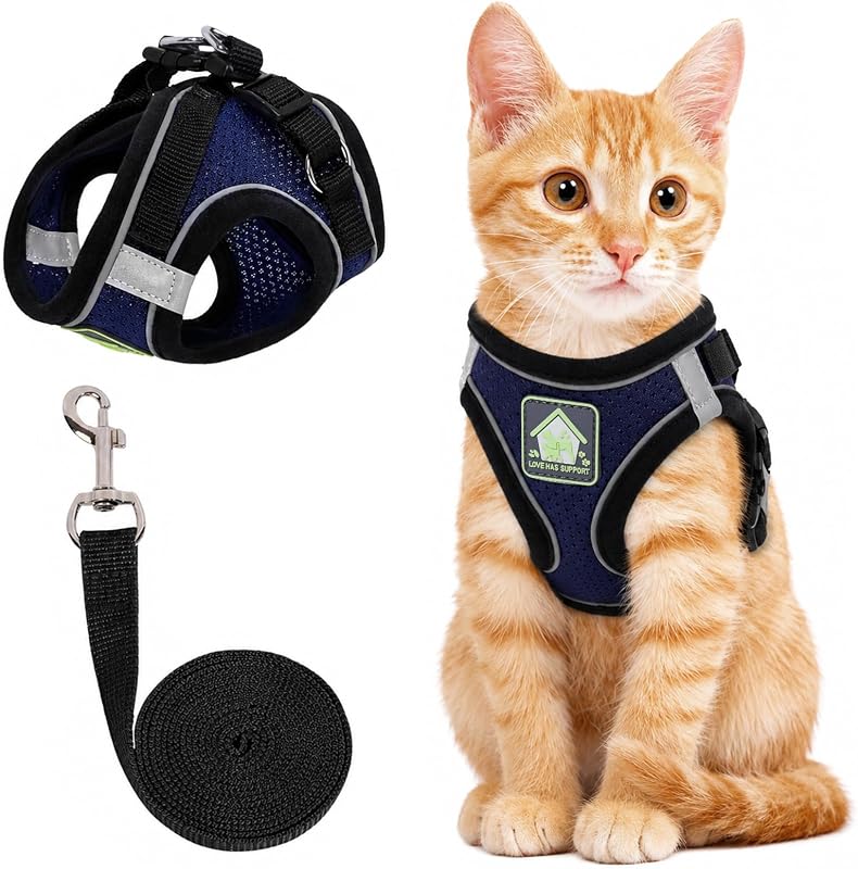 Peitoral para Gatos com Guia e Faixas Refletivas NCMAMA Navy XS