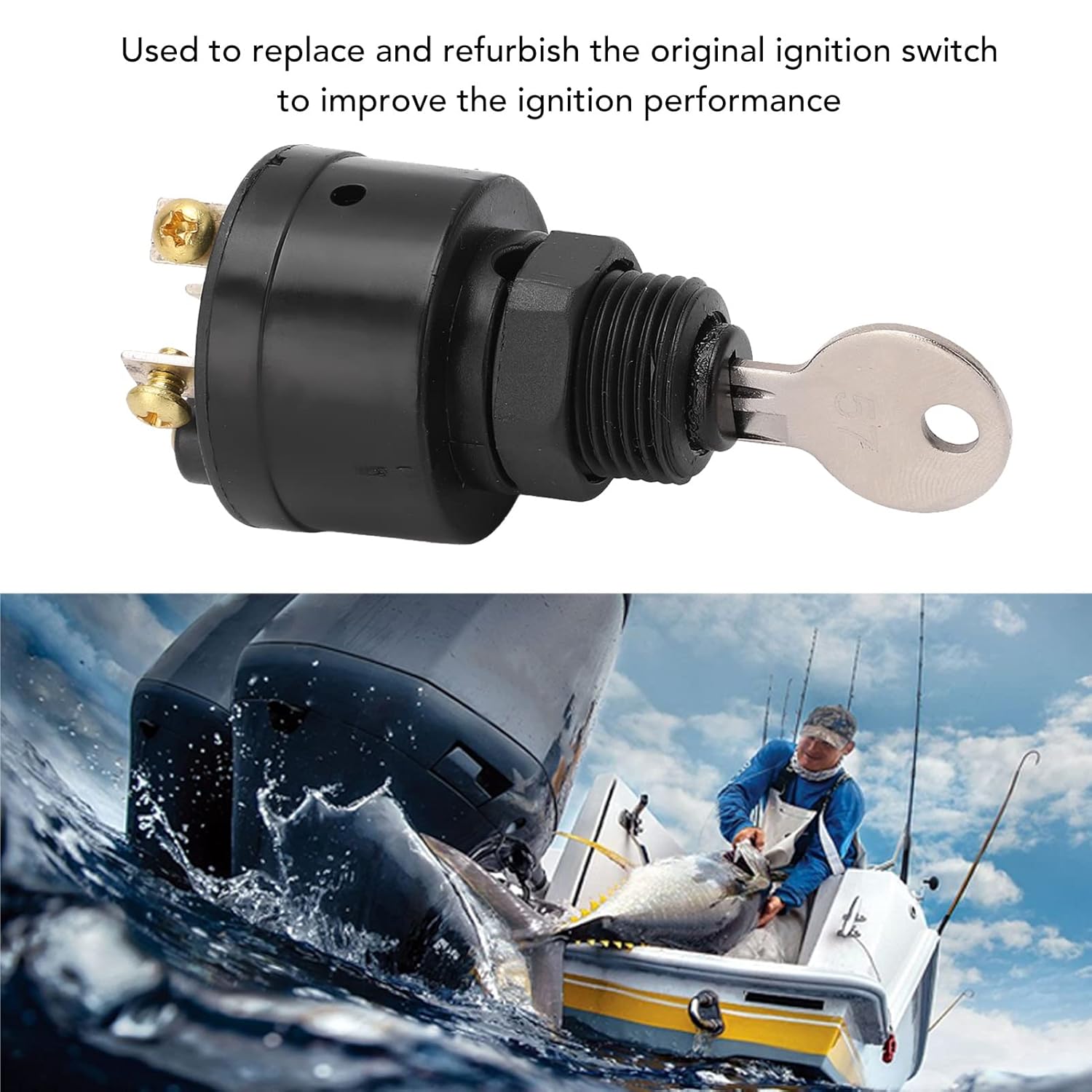 Ignition Starter Switch, 393301 Heavy Duty Push to Choke 6 Screw 3 Positon with 2 Keys for Inboard Outboard Powered Boats